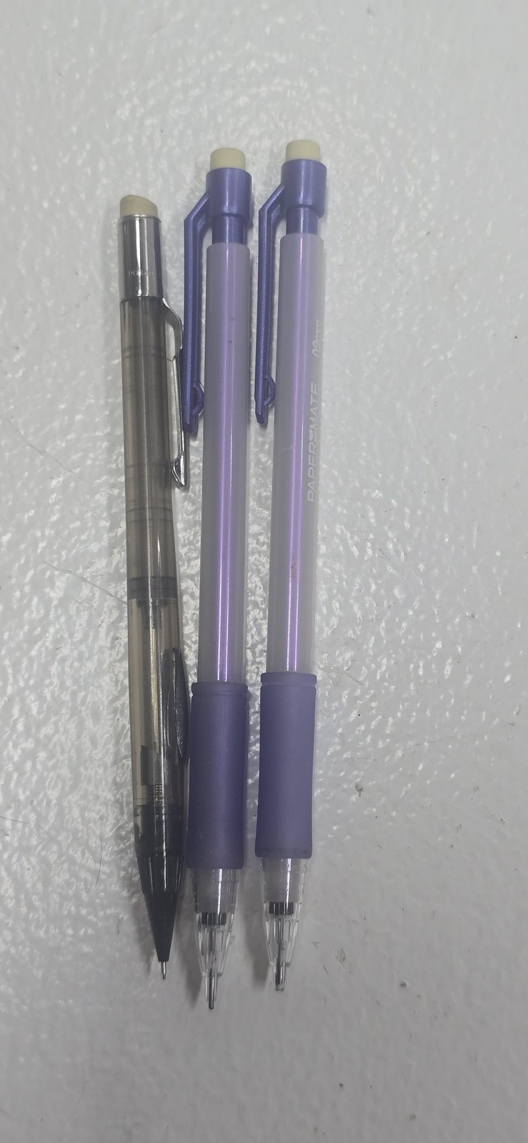 Lot of 3 Paper Mate Z-Grip Mechanical Pencils 0.9mm Purple & Pentel Clear Gray