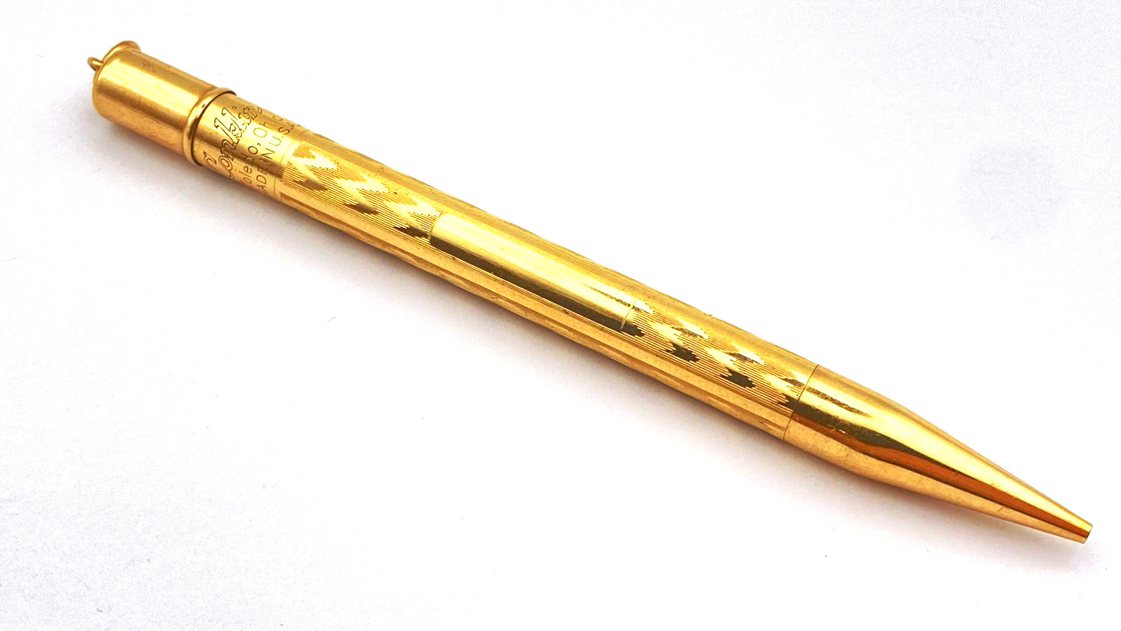 VINTAGE CONKLIN RING TOP PENCIL IN ROLLED GOLD CHECK PATTERN MADE IN USA