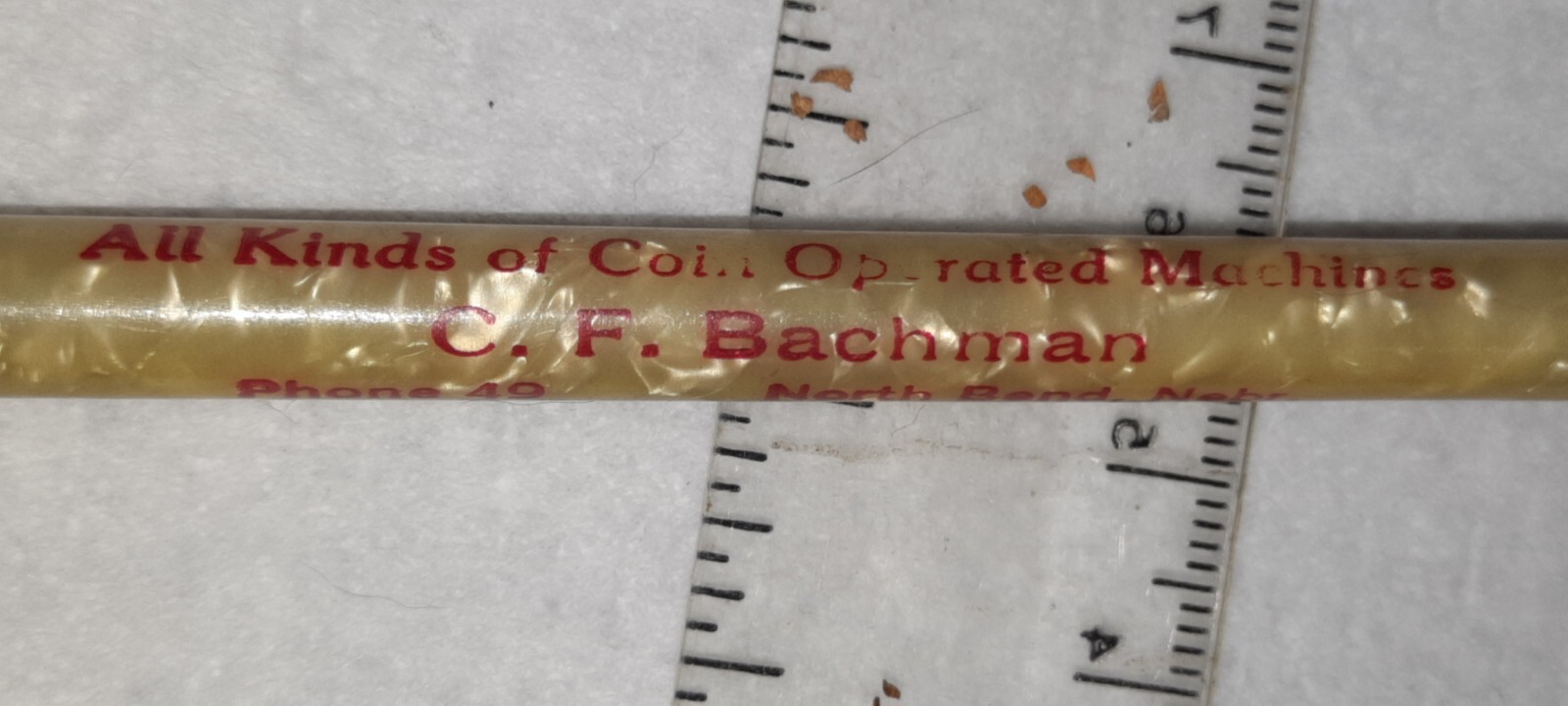 “Bachman Music Ser.*Coin Op. Machines*Phone 49 North Bend, Nebr.” Working Pencil