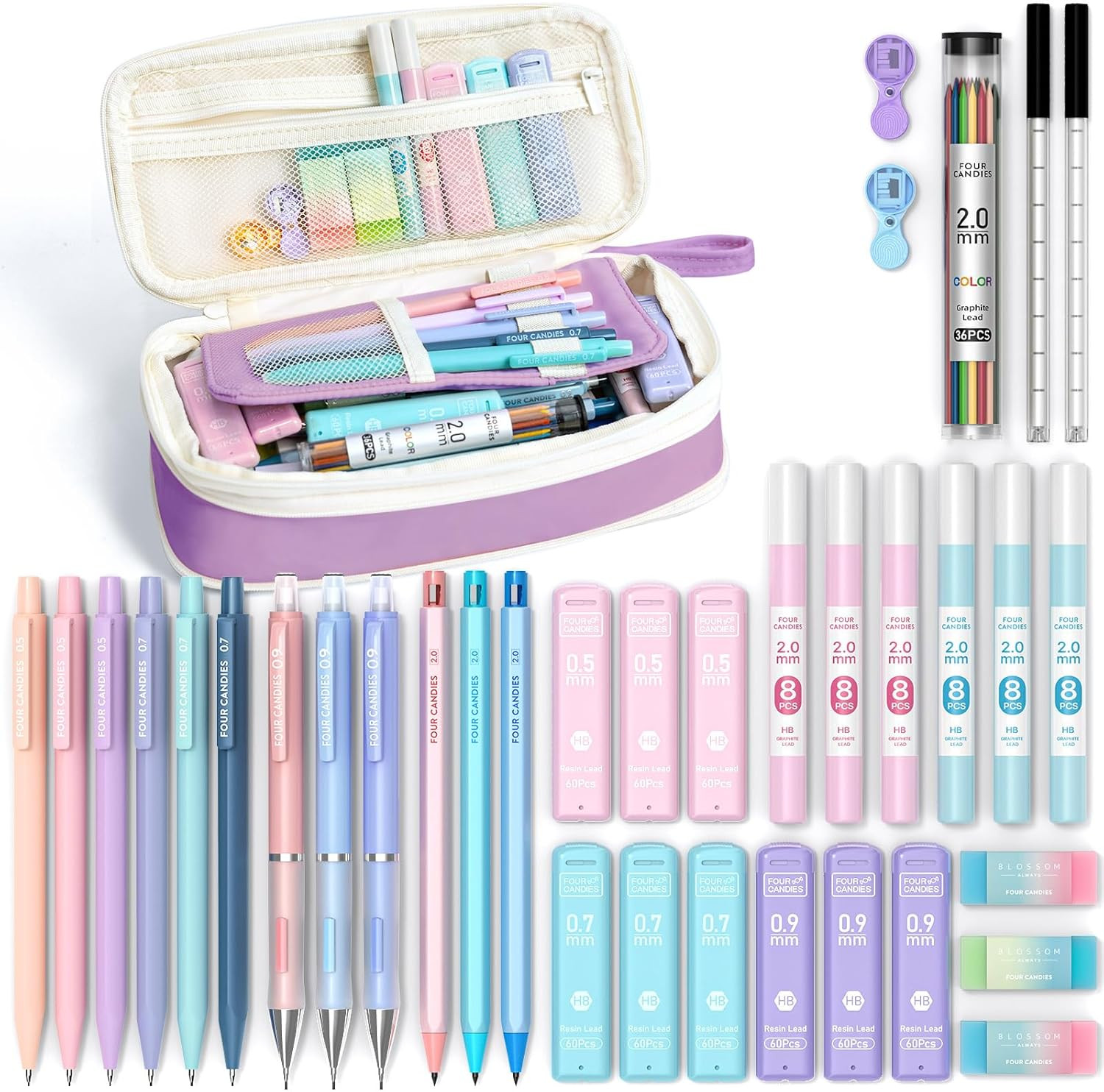 36PCS Aesthetic School Supplies, Mechanical Pencils 0.5Mm, 0.7Mm, 0.9Mm & 2.0Mm