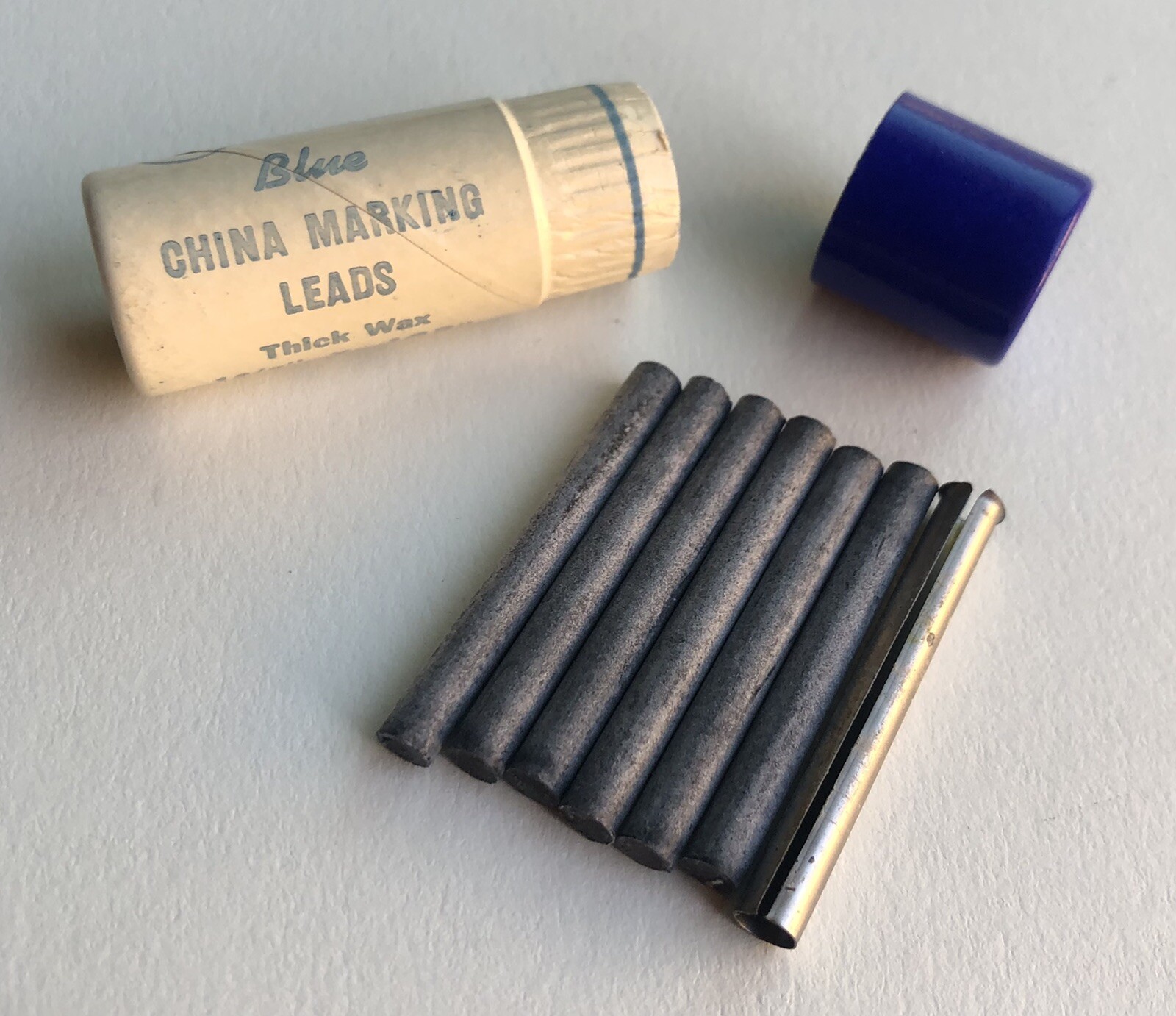 Vintage A. W. Faber Blue China Marking 4mm Leads NOS 6 Per Tube Extra Holder USA