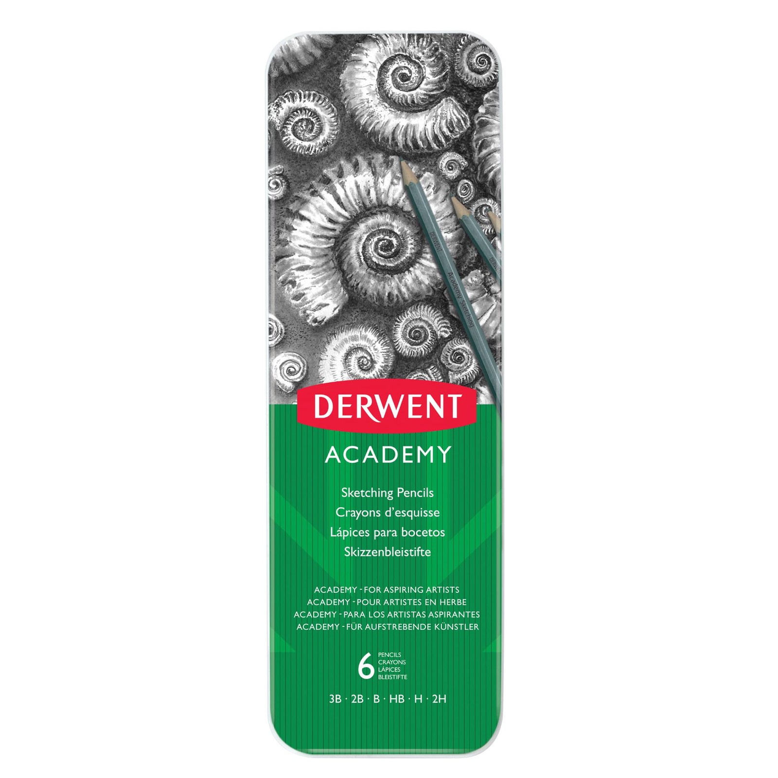 Derwent Academy Sketching Pencils, 6 6 Count (Pack of 1), Multicoloured