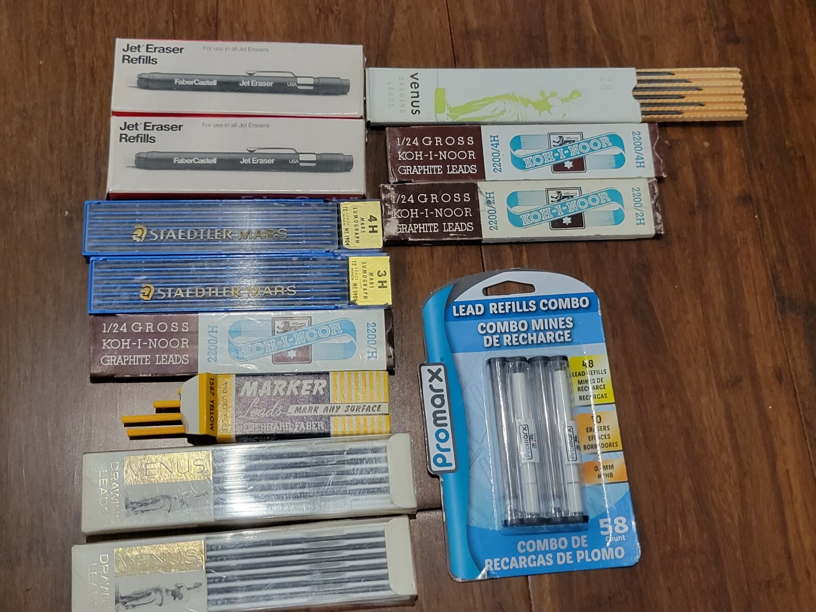 Vintage Drawing Leads Lot: Venus 2H 4H 2220 H Staedtler 3H 4H Faber Jet Erasers