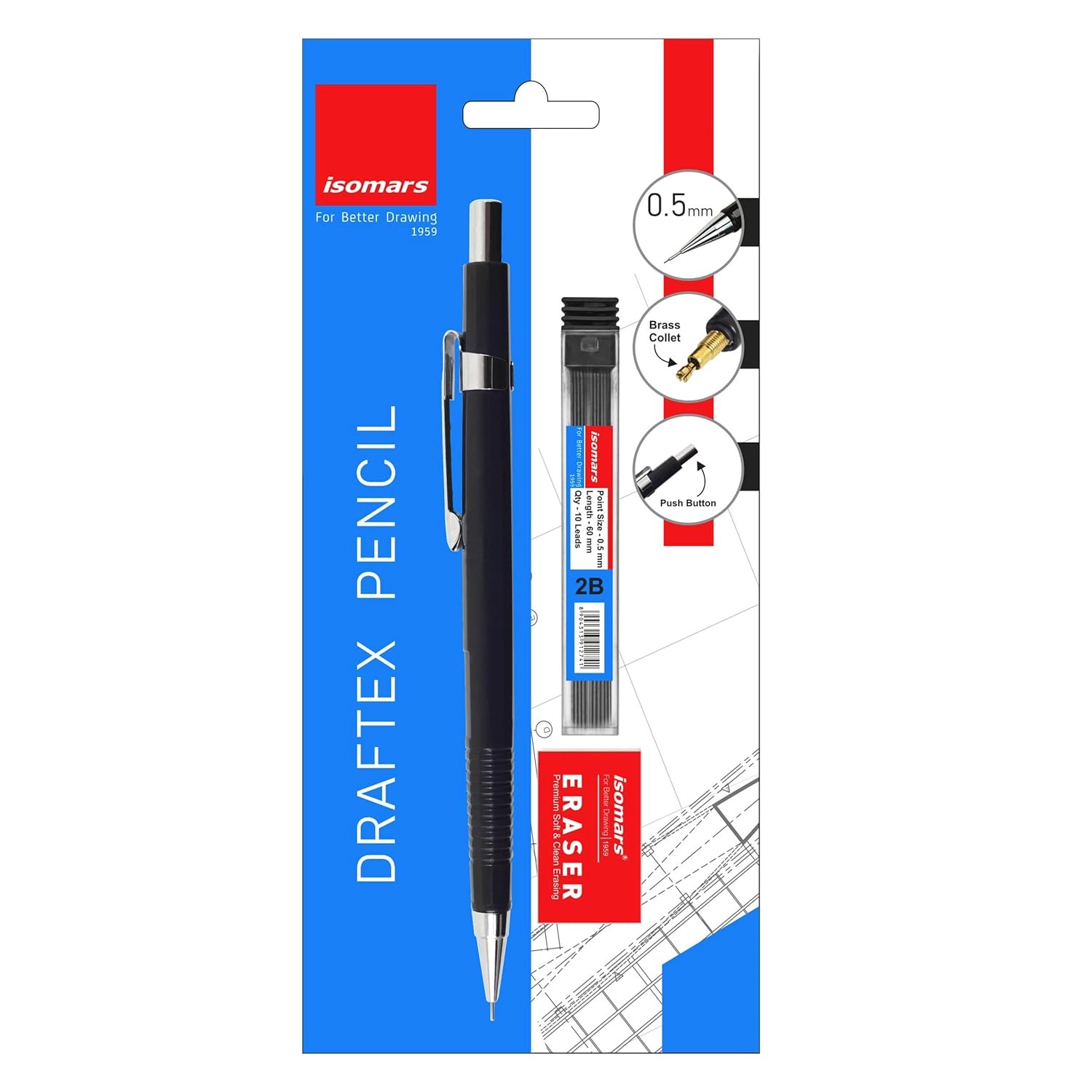 0.5mm Mechanical Pencil 2B Lead Built-in Sharpener Non Slip Grip +10 Leads