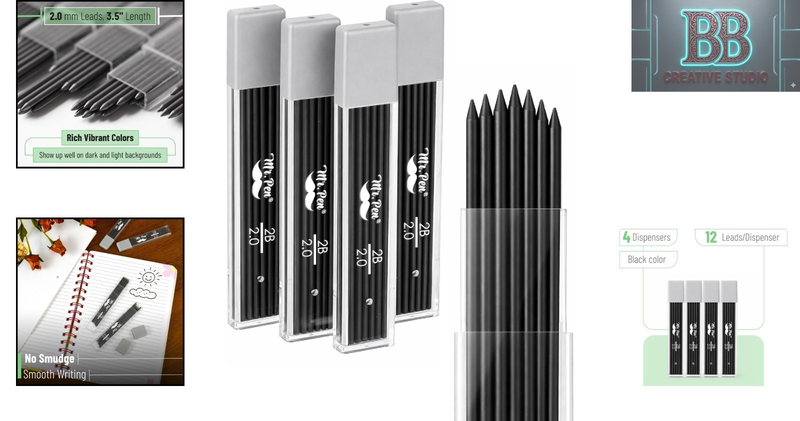 Bold 2B 2.0 mm Mechanical Pencil Leads – 48 Pack for Smooth Writing & Sketching