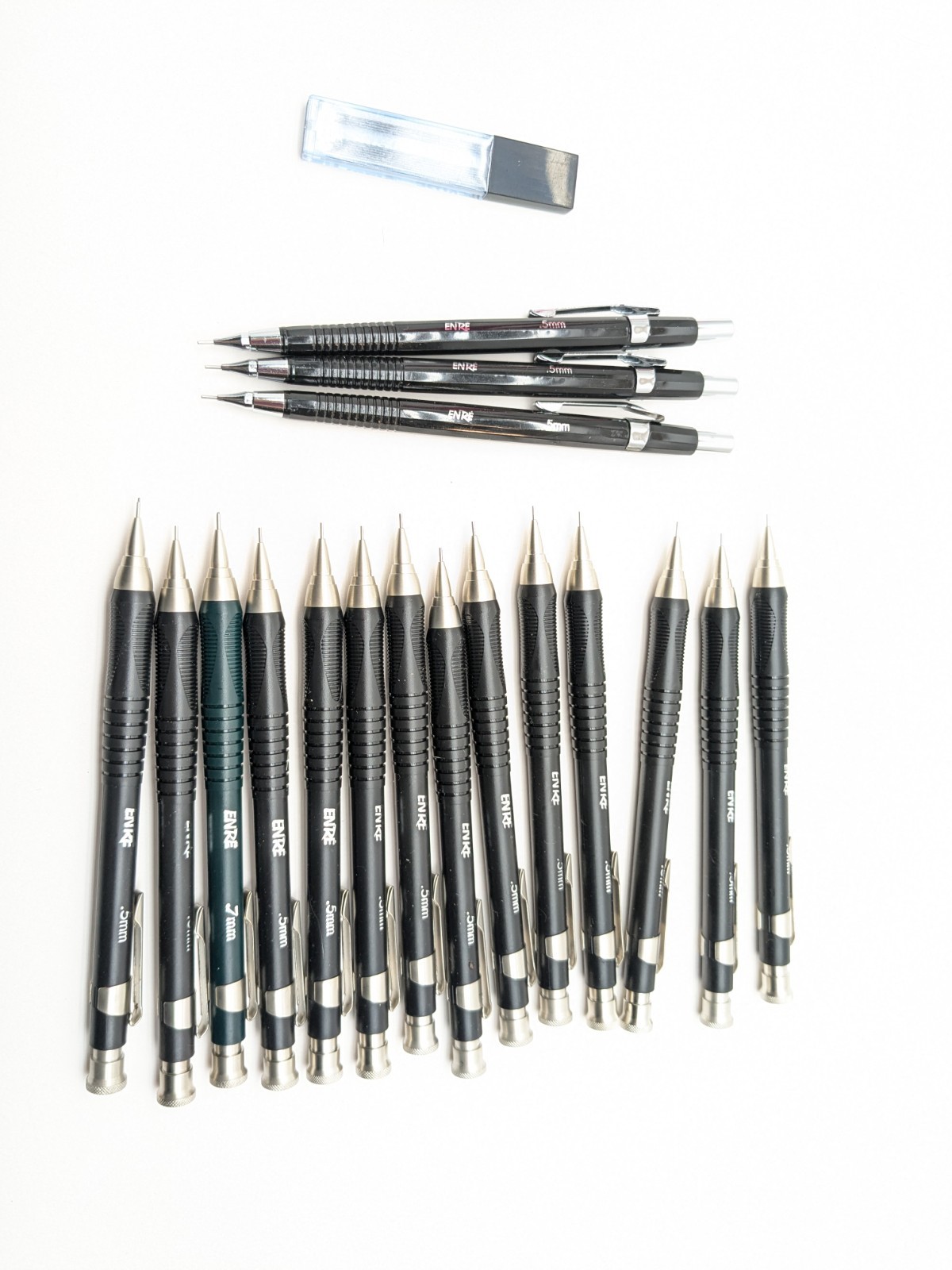 VTG ENRE Mechanical Pencil Ma – .5mm,.7mm Black/Silver Heavy Duty Lot Of 17