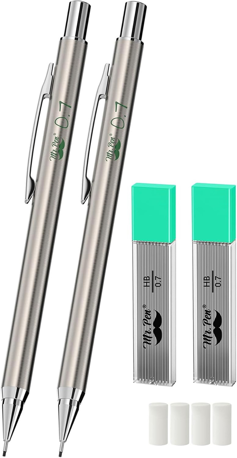 – Metal Mechanical Pencil Set with Lead Refills & Erasers, 2 Pack |