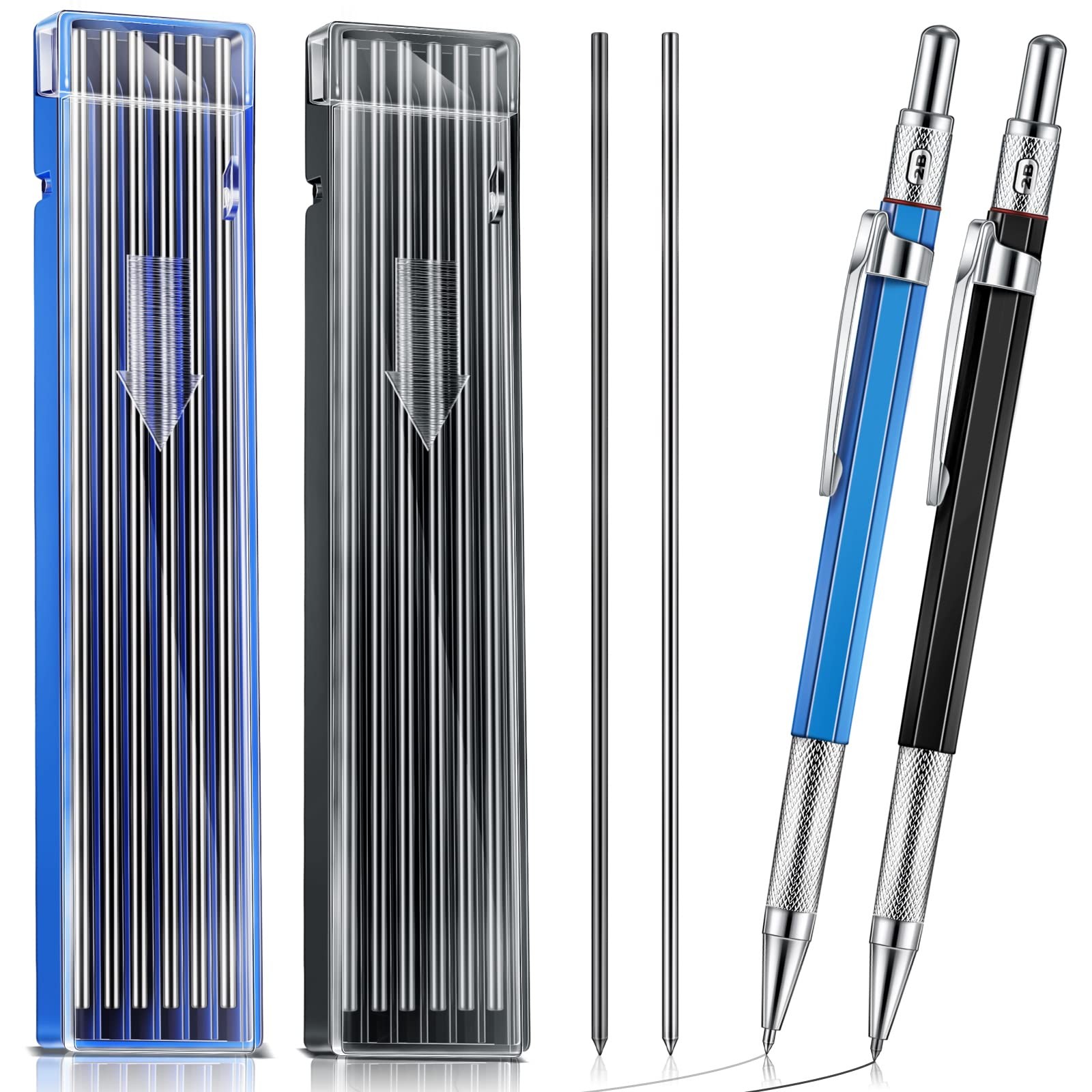 Gersoniel 2 Pcs Welders Pencil with 12 Round Refills Blue, Silver, Black