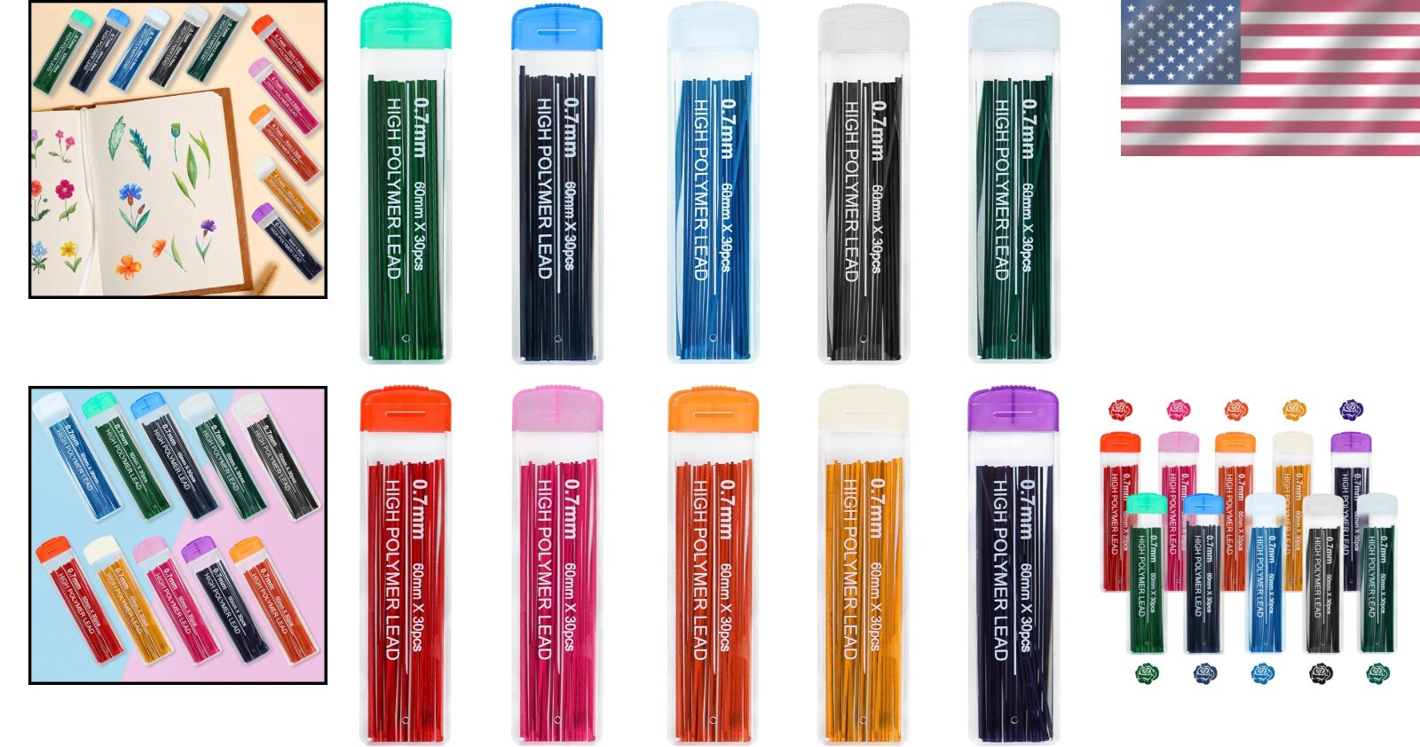 10-Color Erasable Mechanical Pencil Leads – 300 Pieces of Artistic Precision