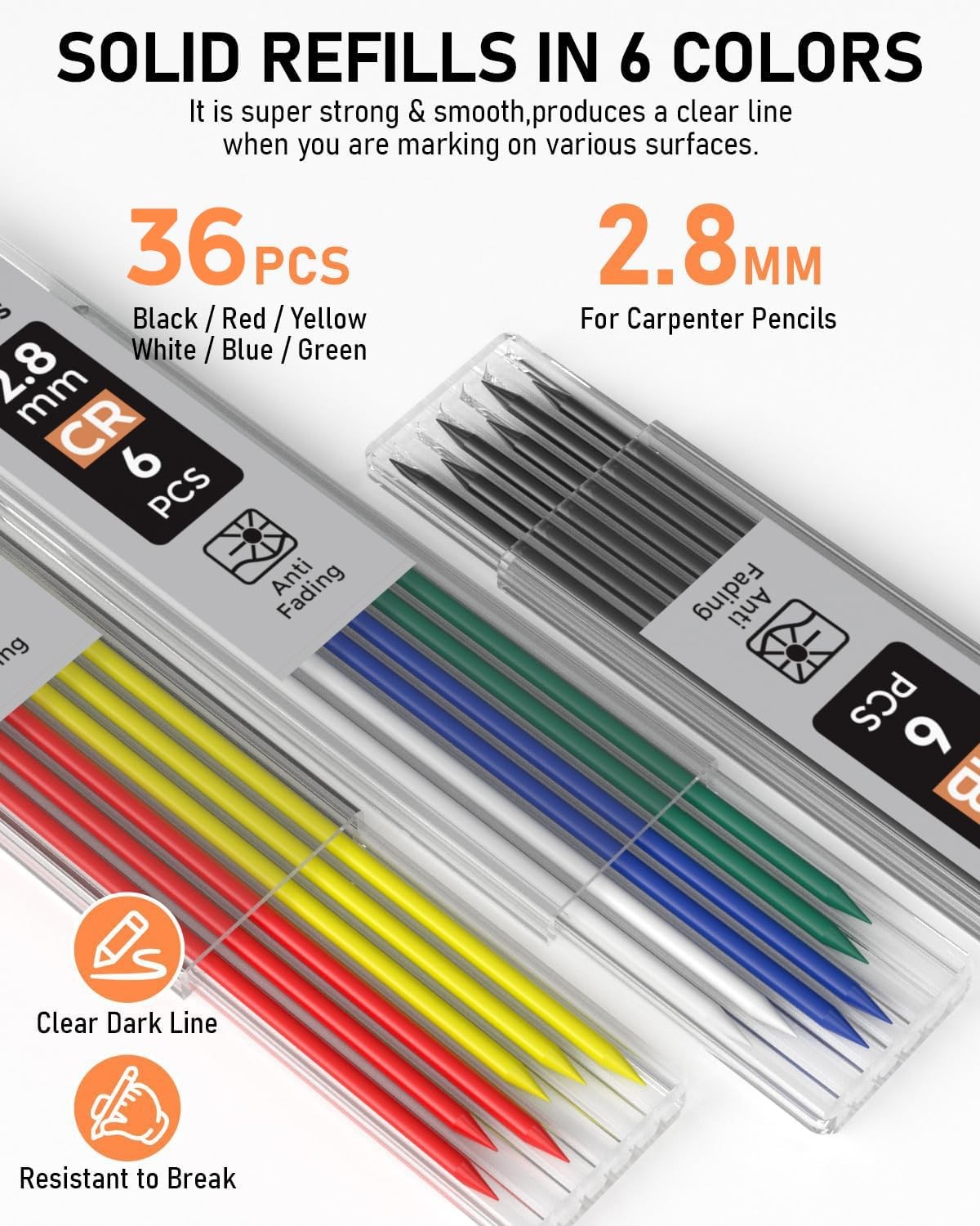 Nicpro 5 Pack Carpenter Pencil with 5 Pack, Red, Black, Yellow, Green, Blue