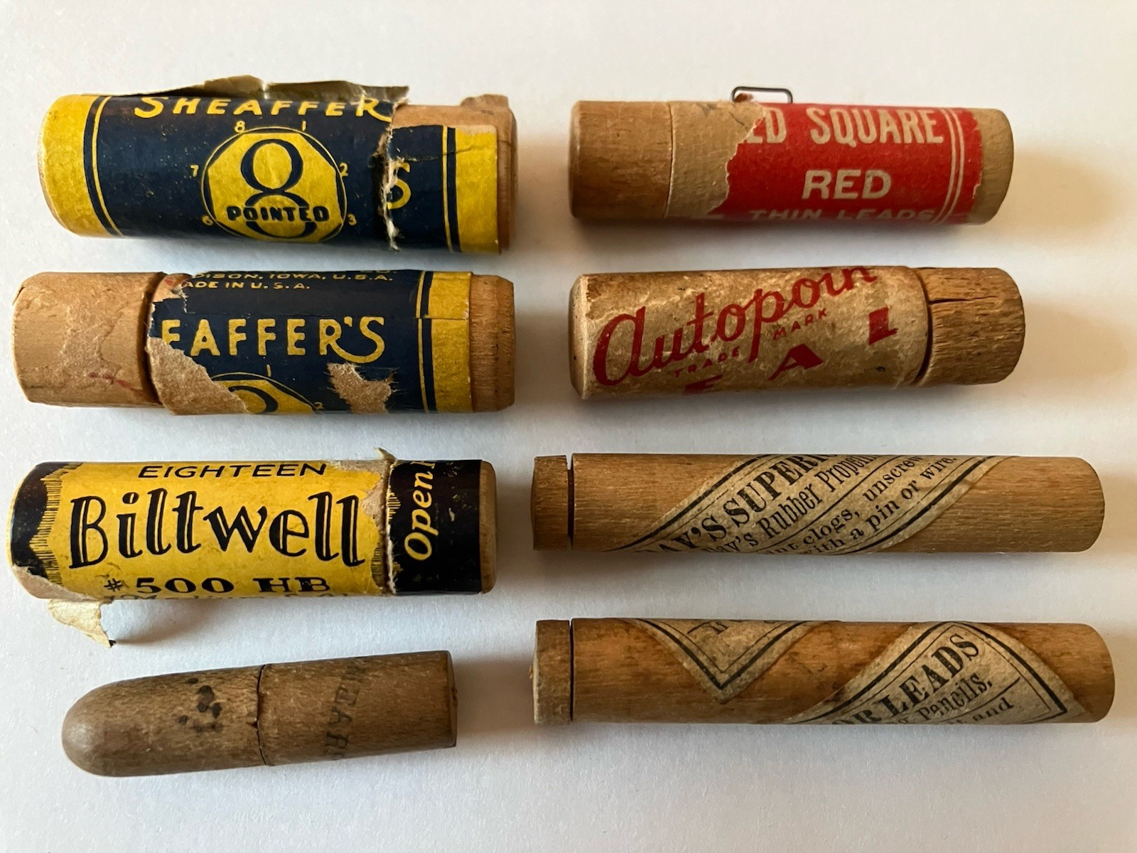Vintage Lot 8 Mechnical Pencil Leads Wood Wooden Tubes w/ Some Leads