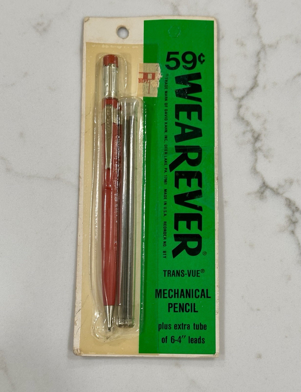 Vintage 1960s Wearever Trans-Vue Mechanical Pencil -Red, Original Packaging. ￼