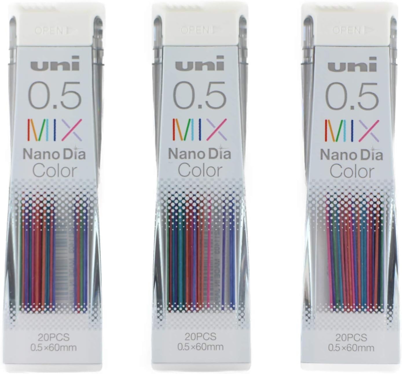 Uni Mechanical Pencil Lead 0.5Mm, Color Mix, 20 Leads X 3 Packs (Total 60 Leads