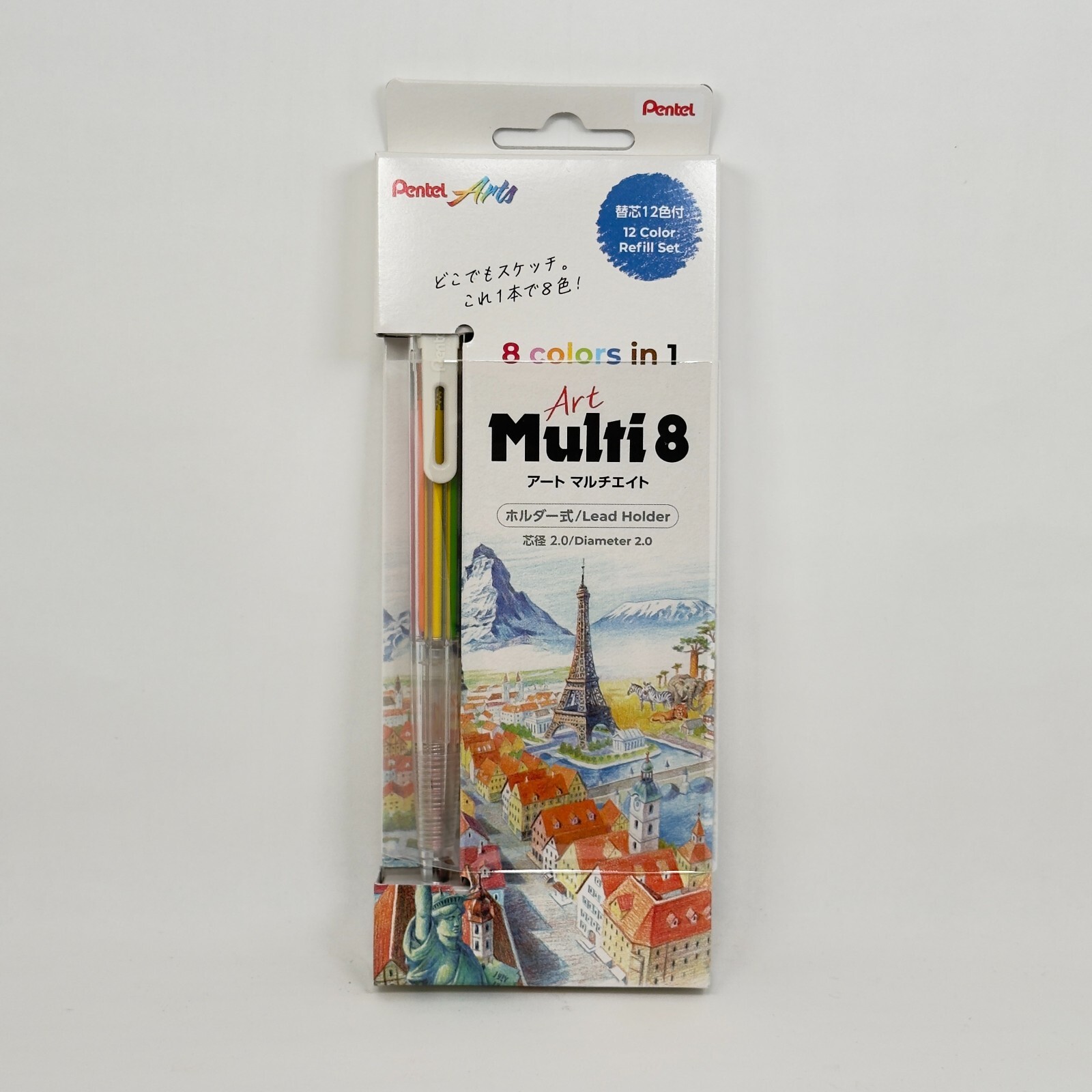 Pentel art multi8 Built-in 8 color leads + 12 color refills + lead sharpener
