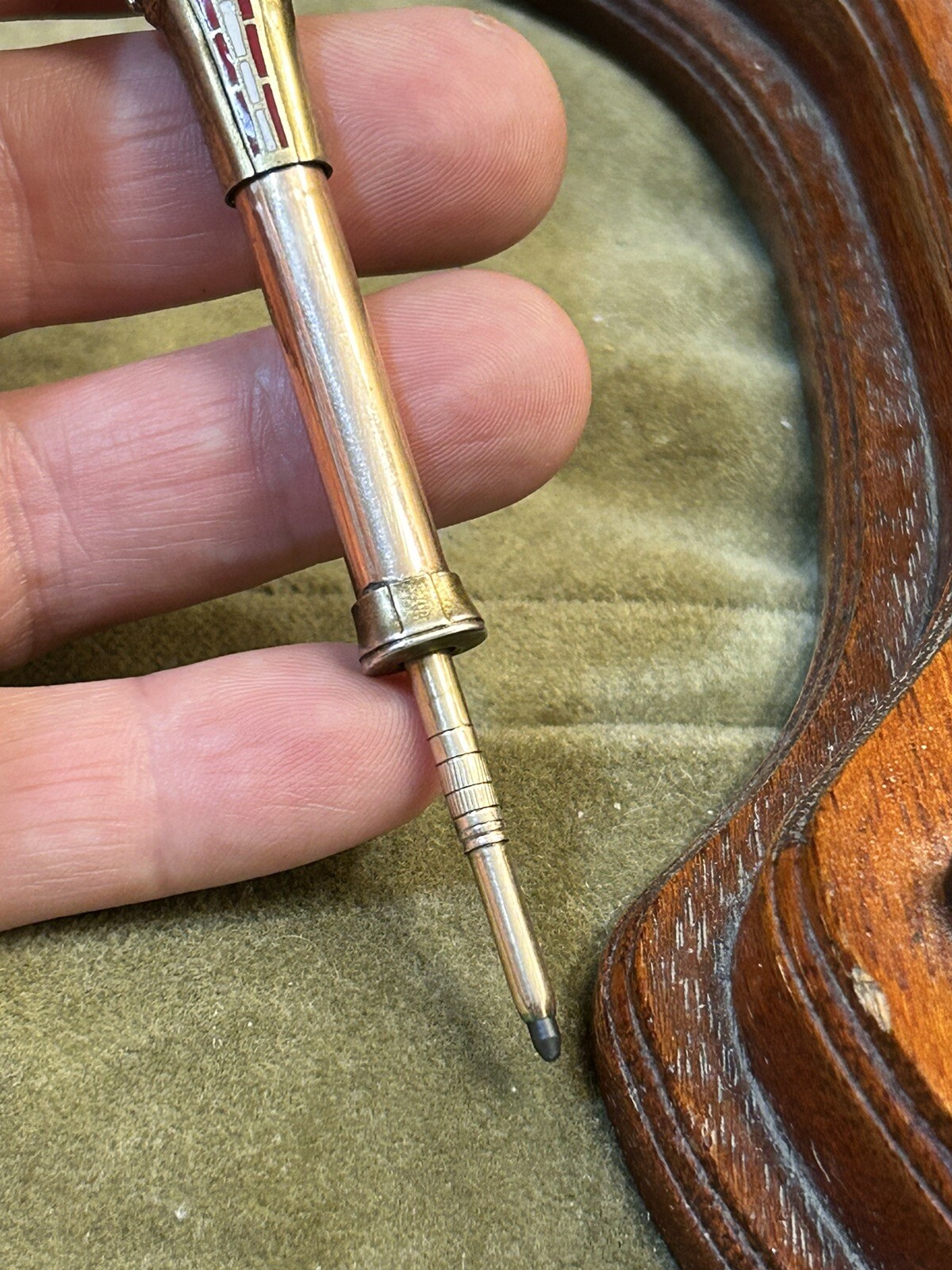 1920s British Egyptian Revival Sterling Enamel Retractable Pencil Brit Hallmarks