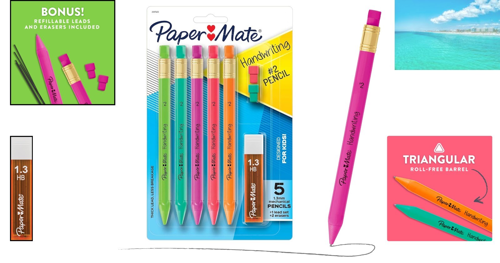 1.3mm Triangular Mechanical Pencils for Kids – 8 Count with Refills & Erasers