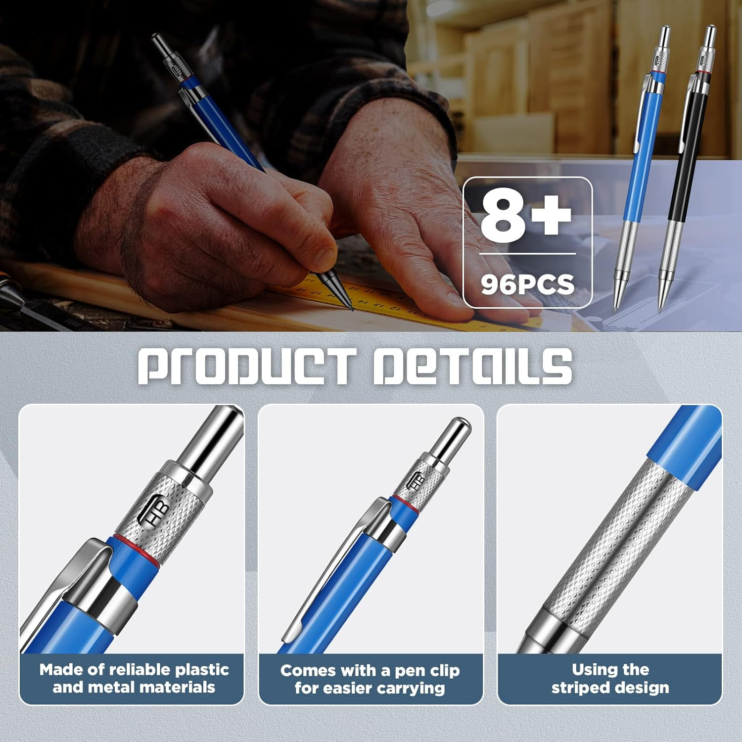 6 Pieces Welders Pencil with 96 Pieces 2 Mm 8 Colors round Refills Drafting P…