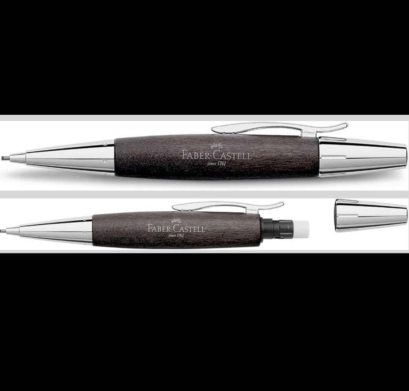 Faber-Castell e-motion Wood and Chrome Mechanical Pencil Pear Tree Black