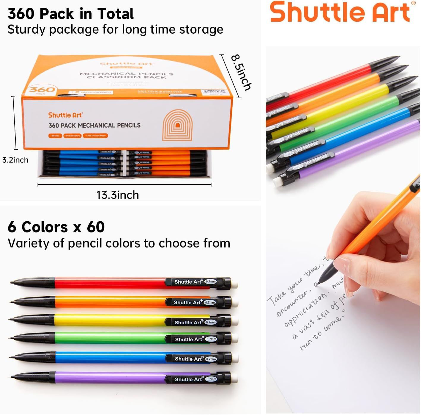 Mechanical Pencils, 360 Pack Bulk Mechanical Pencils 0.7Mm Medium Point, HB #2 L
