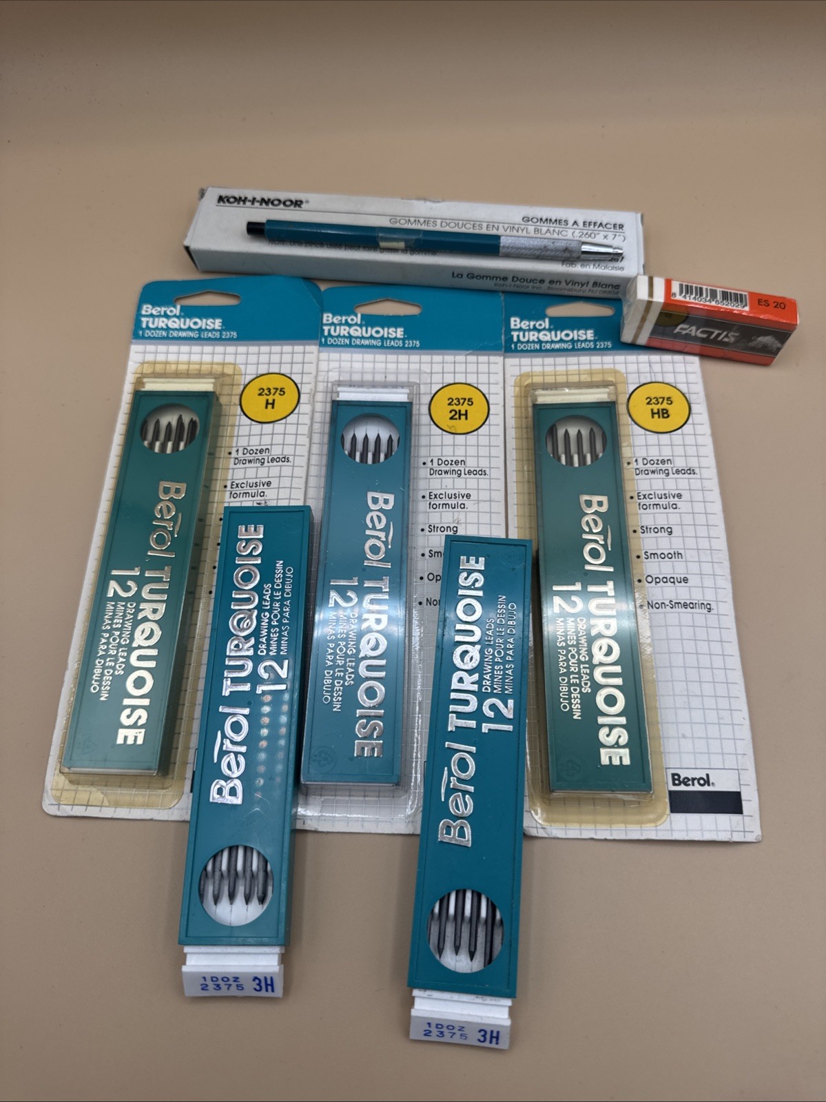 Berol Turquoise Drawing Leads Lot Of 5 Packs w/ 12 ea #2375 H 2H HB 3H NOS Bonus