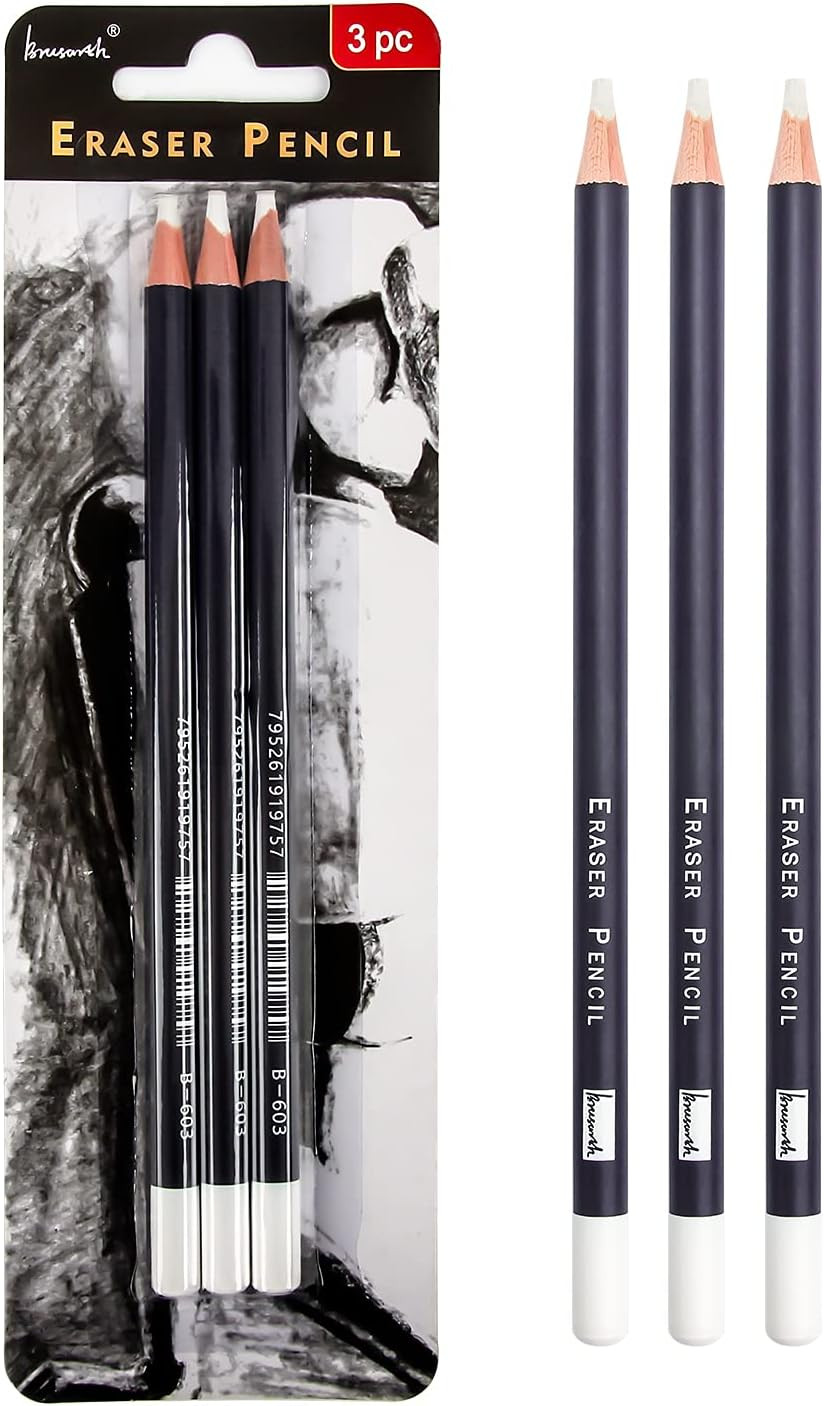 3Pc Eraser Set – Fine Detail Eraser for Sketching, Charcoal Drawings & Colored P