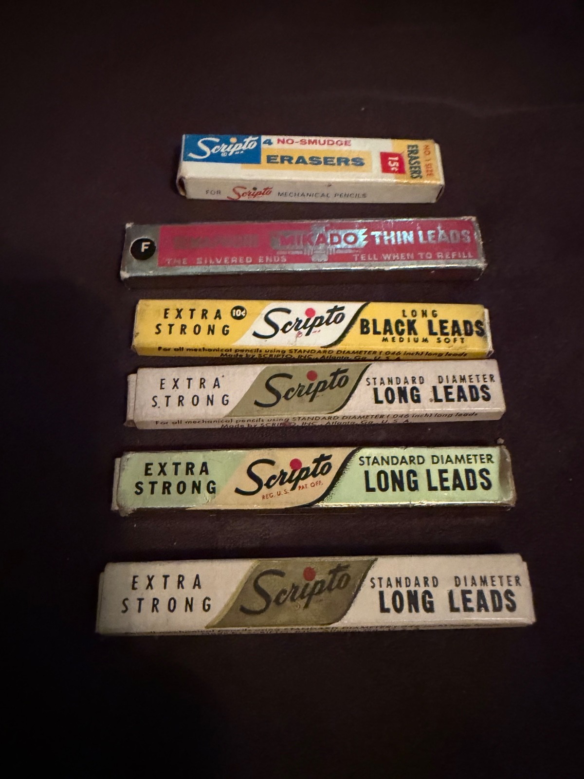 Vintage Scripto & Mikado Lead Containers with Pencil Led and Scripto Erasers