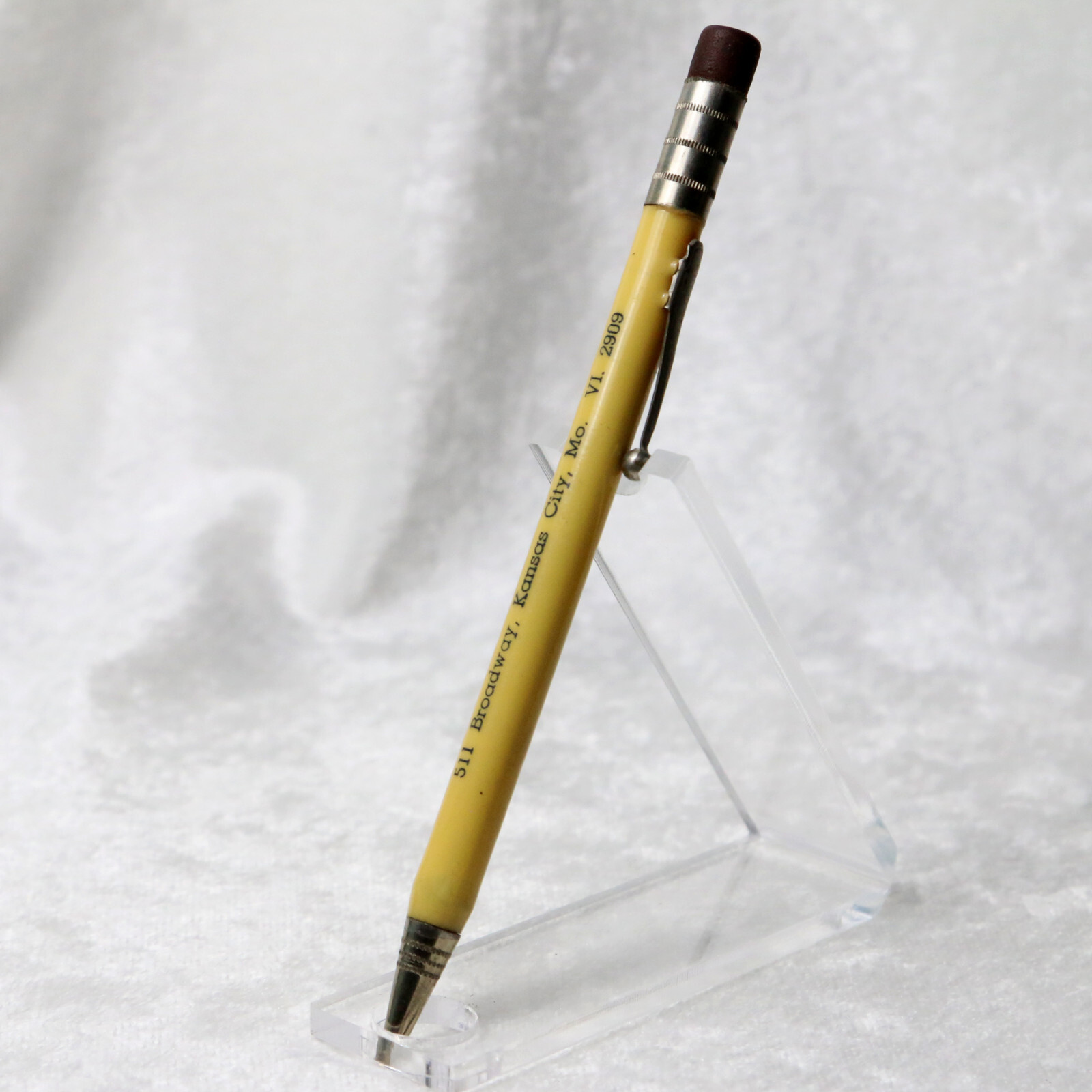 VTG 1930s Yellow Celluloid American Wiper Mills Kansas City MO Mechanical Pencil