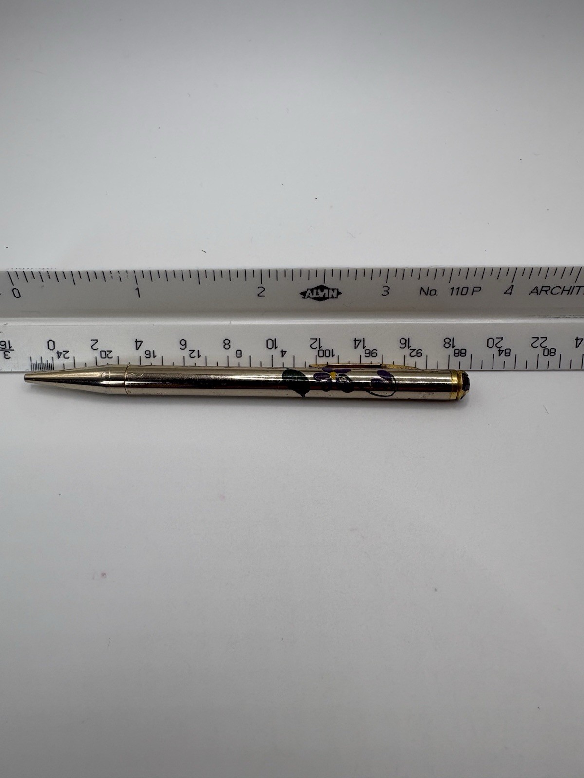 Vintage Mascot USA Mechanical Pencil Purple Gem Floral Hand Painted Works