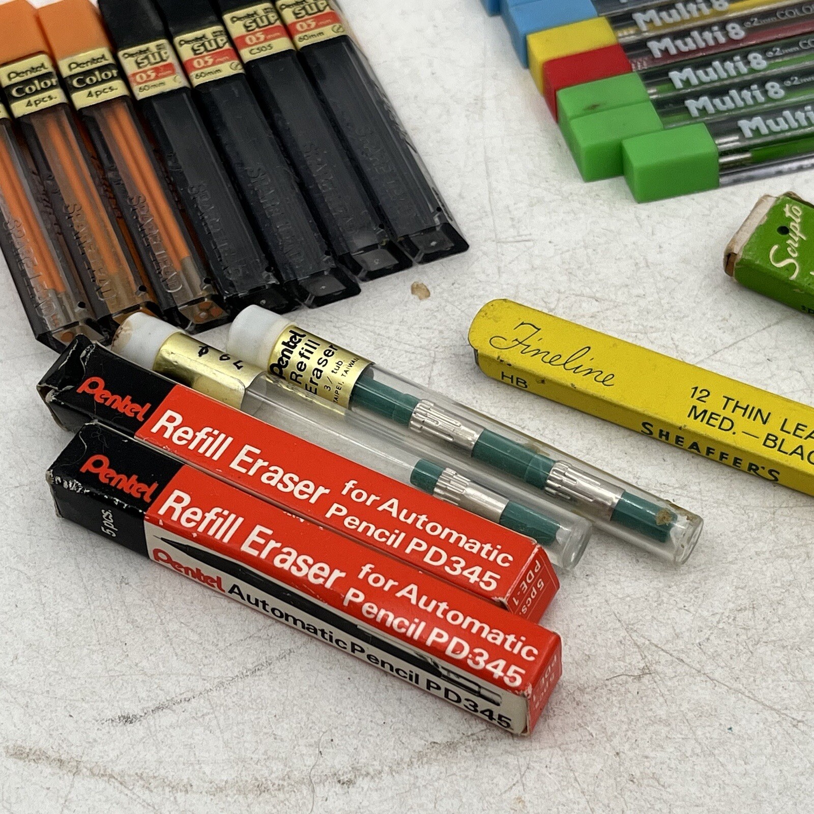 15 TUBES PENTEL COLOR PENCIL LEAD REFILL COLORS Green Red Yellow Blue W/ Erasers