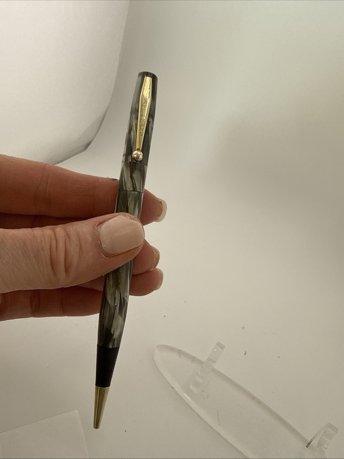 Vintage Waterman’s Commando Mechanical Pencil Gold Trim Gray Pearl Celluloid B1