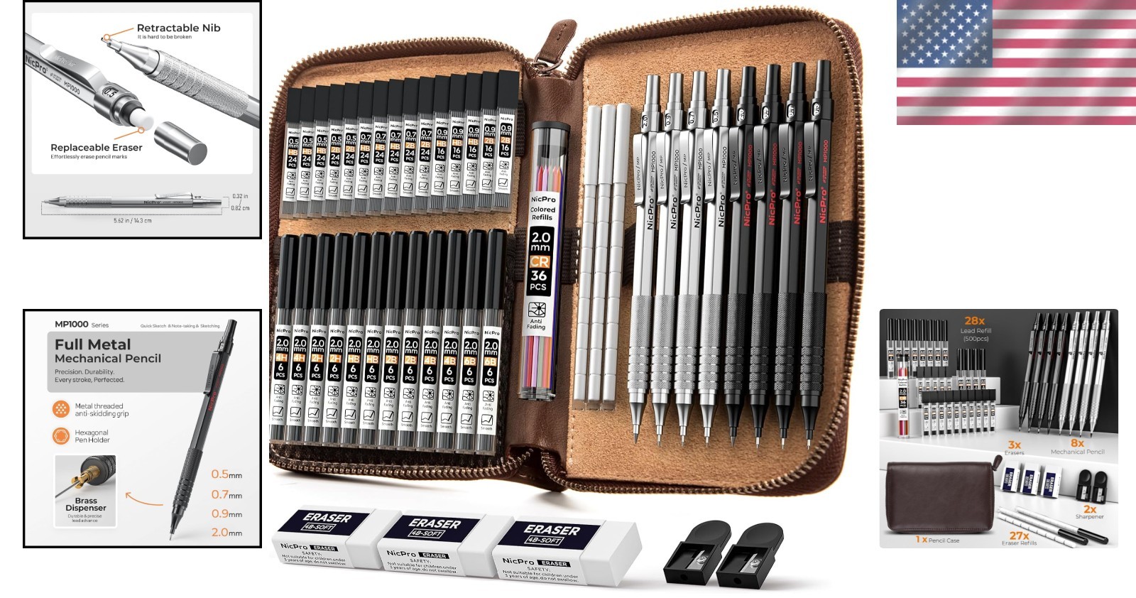 Sleek Black & Silver Artist Pencil Set with Colorful Lead