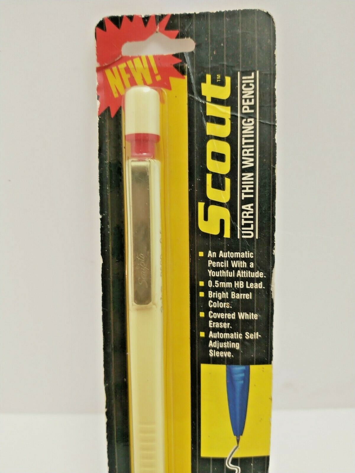 1991 Scripto White SCOUT Ultra Thin Writing Mechanical Pencil 0.5mm HB Lead