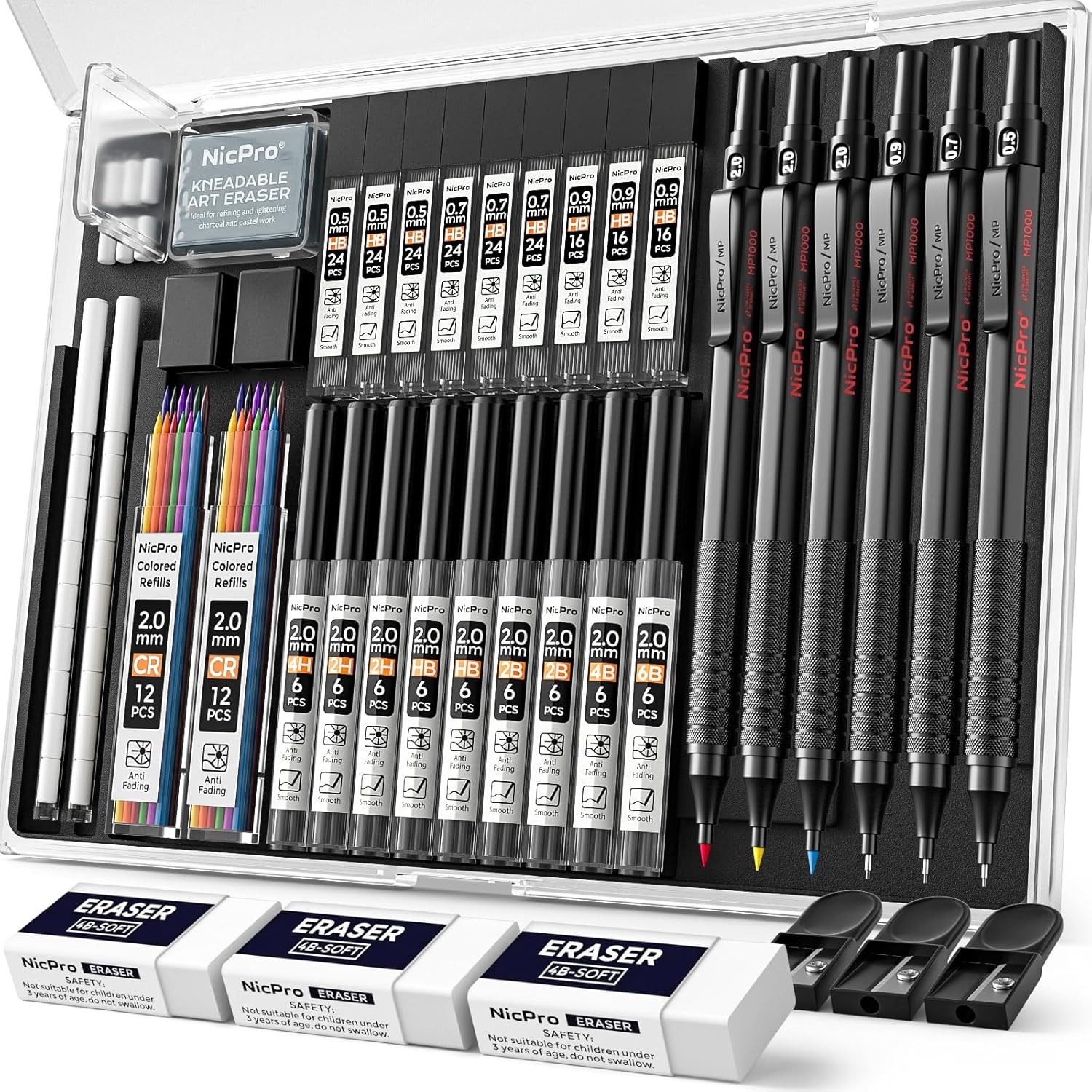 Nicpro 35PCS Black Metal Mechanical Pencils Set in 1 Count (Pack of 6),