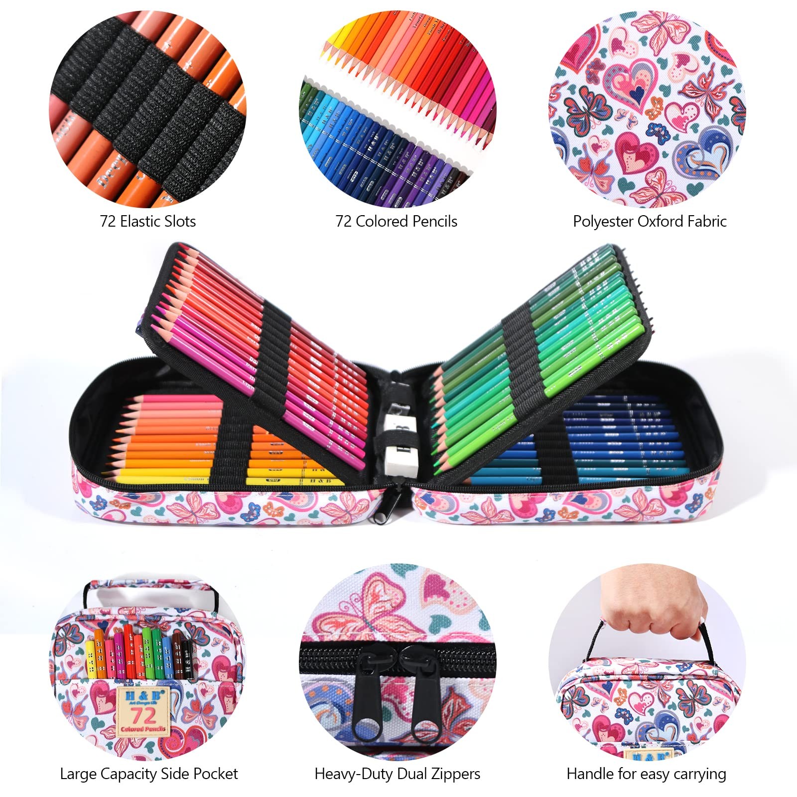 H & B 72 Colored Soft-core Coloring Pencils Set, Carry a 72 Pcs, 72 Colors