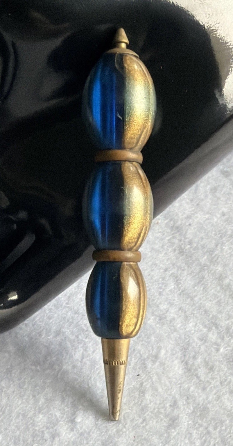 Gorgeous Gold Blue Vintage Mid Century Modern Beaded Mechanical Mini Pencil