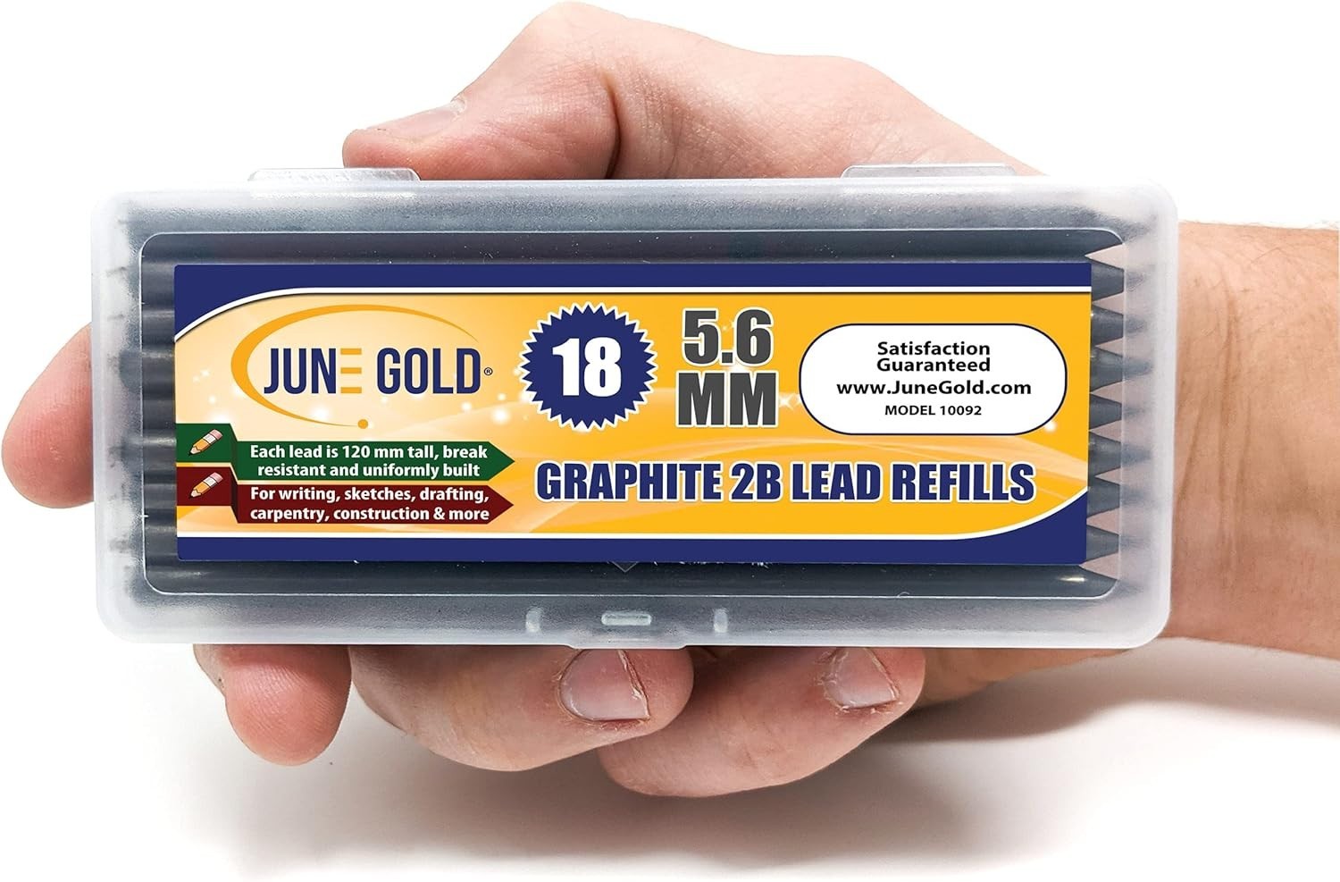 Bulk 18-Pack 5.6 mm 2B Break Resistant Graphite Leads in Reusable Storage Case