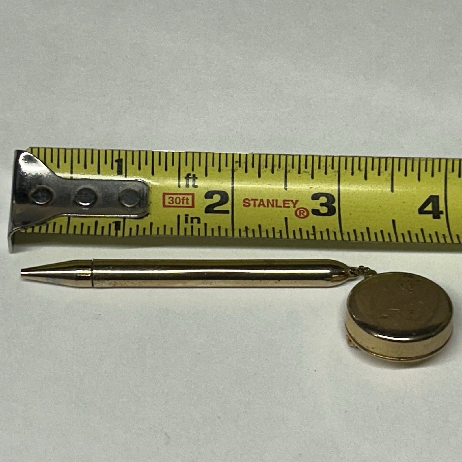 VTG Gold Tone Mechanical Retractable Chain Lead Pencil Pin Brooch Works