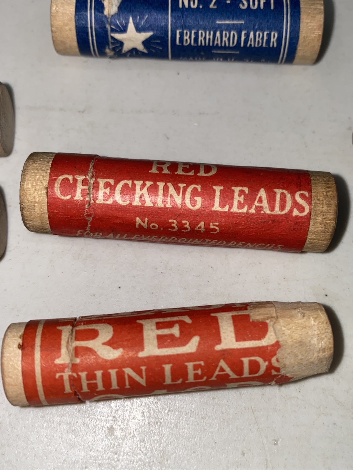vintage wood tube pencil leads X8 opened faber dixon eversharp red Blue Black