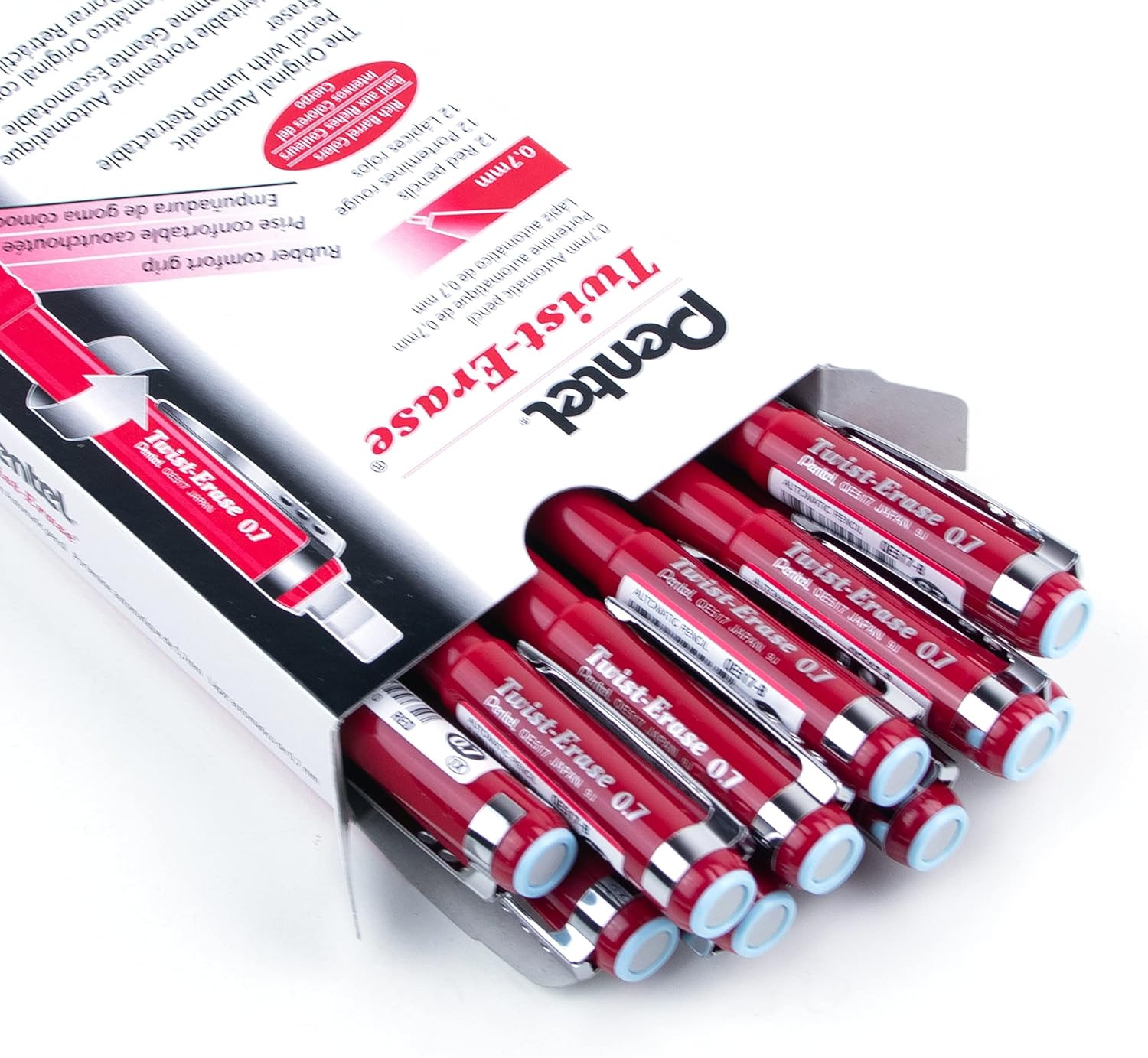 Portaminas Twist Erase Lapicero Mecanico Rojo con Borrador Doce Piezas Dibujo
