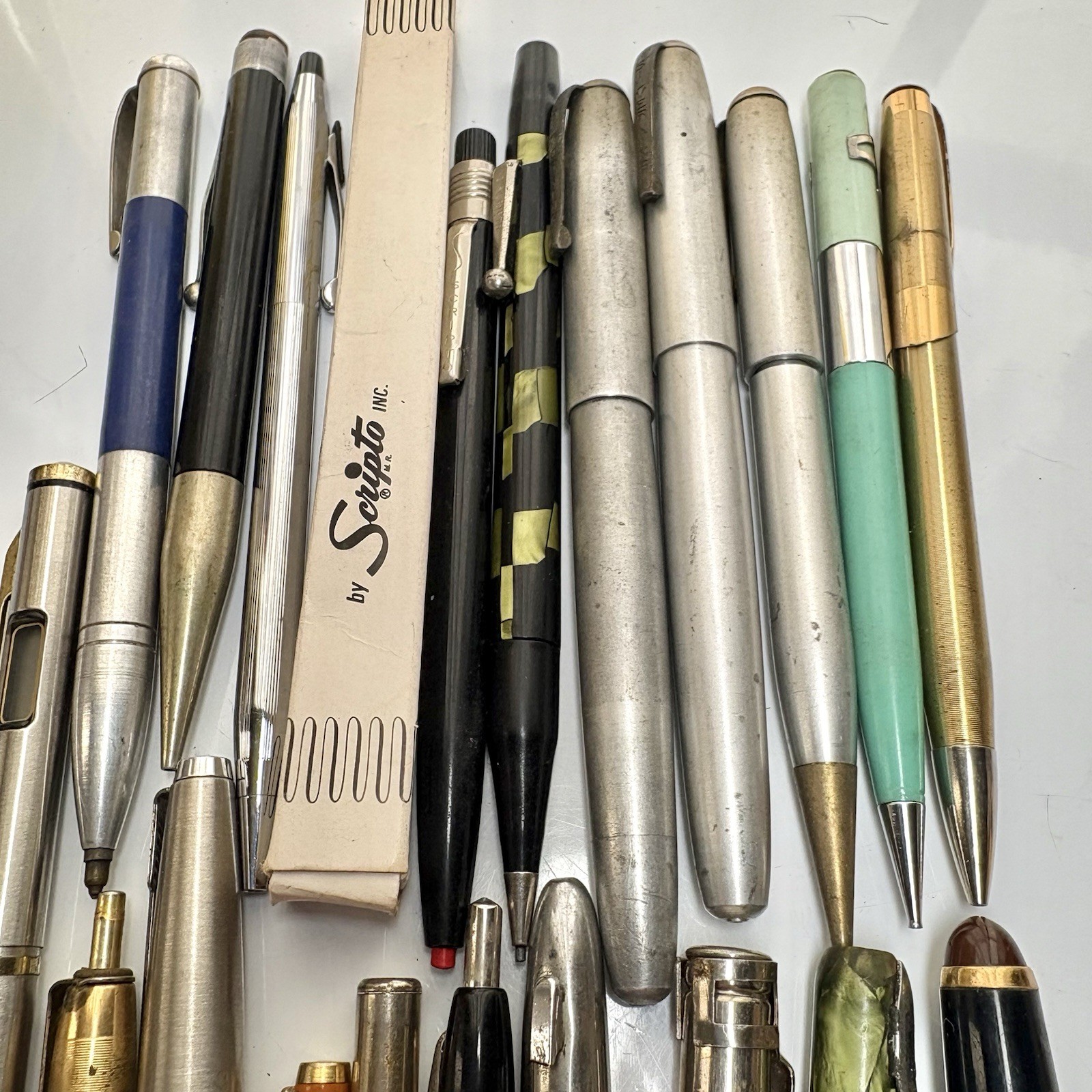 Vtg Mechanical Pencil & Pen Lot Of 20 pcs Scripto Advertising Silver King Kohl