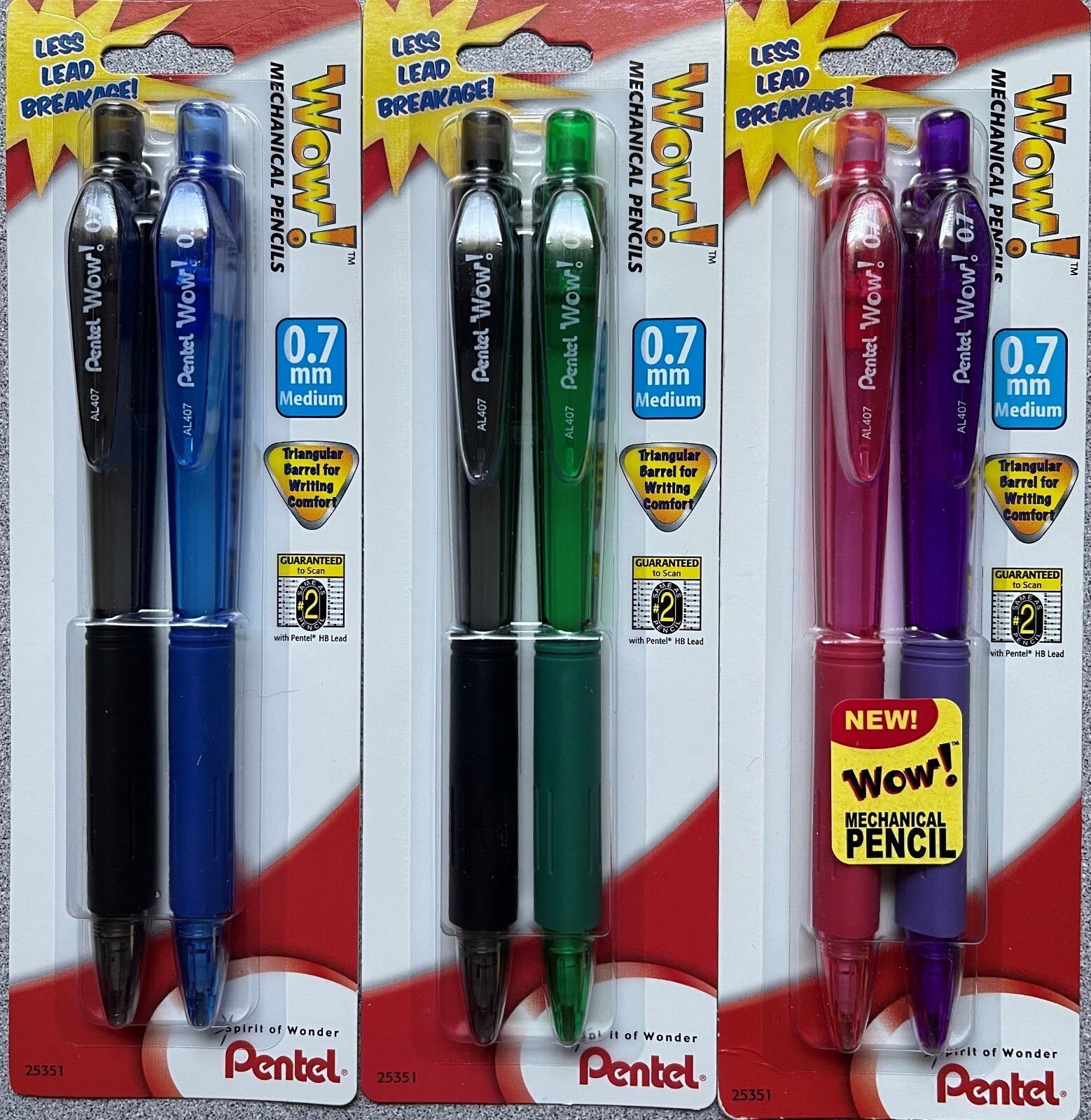 Pentel Wow! Mechanical Pencils 0.7mm; Set of 8 (Four 2-Packs); Assorted Colors
