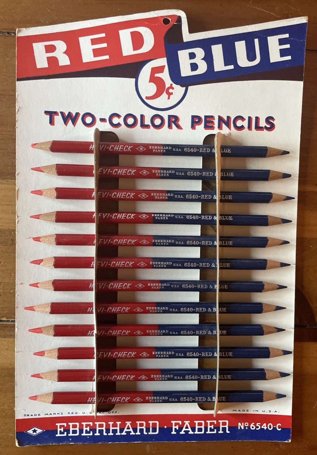 Eberhard Faber Red/Blue Pencils 12 Count Display Board Made U.S.A. Vintage