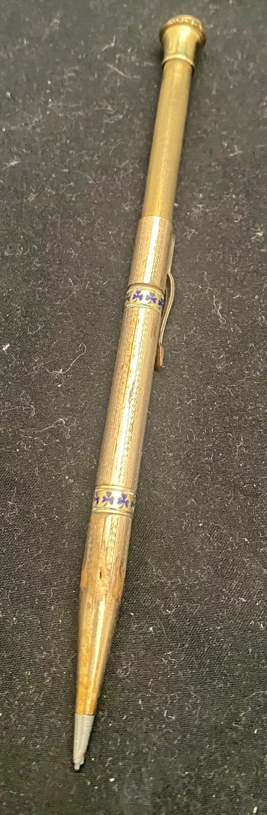 VINTAGE & RARE USA 14k GOLD PLATED ETCHED MECHANICAL PENCIL CLOVERS c1920 g