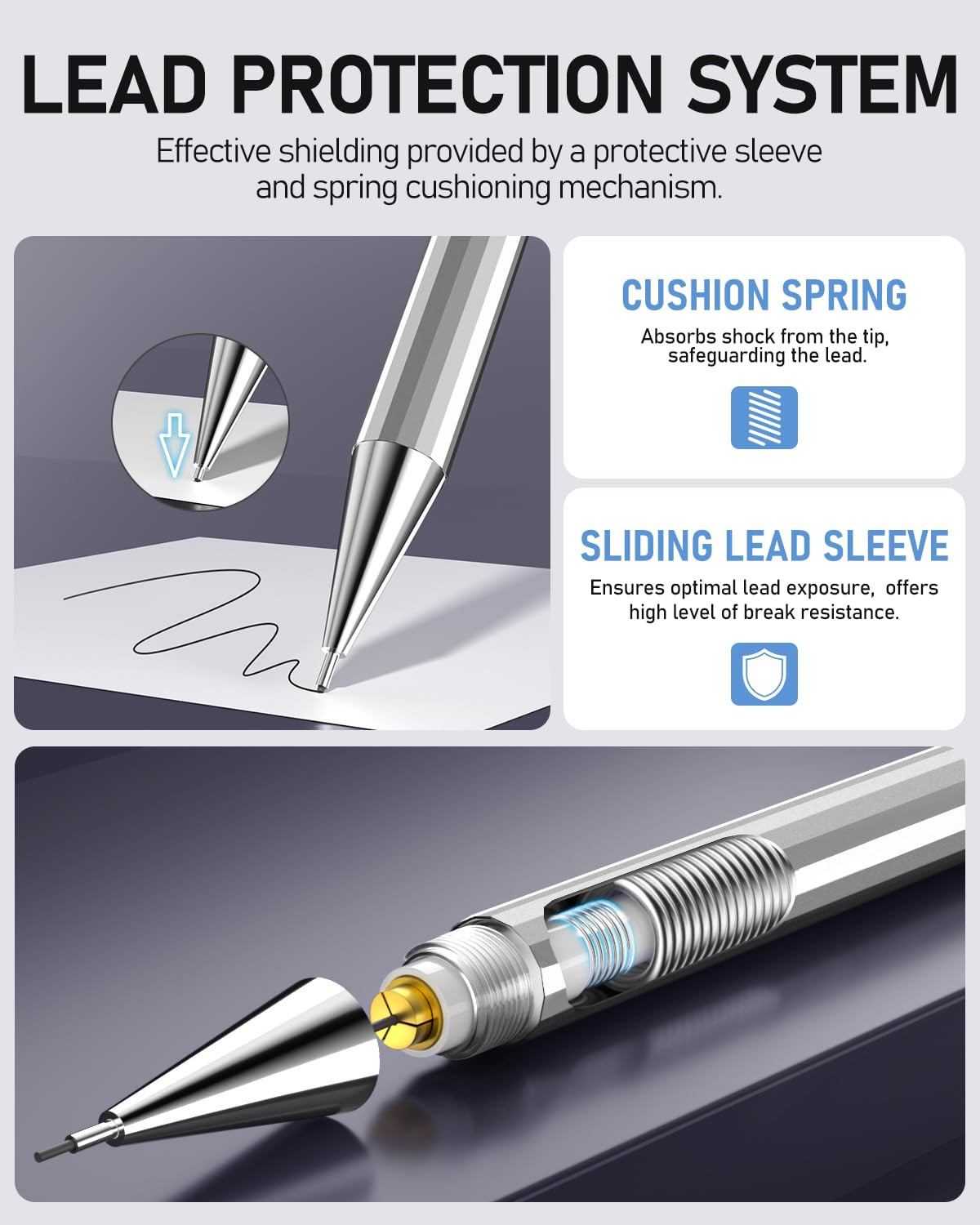 8PCS Metal Mechanical Pencils – 0.5 & 0.7mm with 8 Tubes HB #2 Lead Refills, …