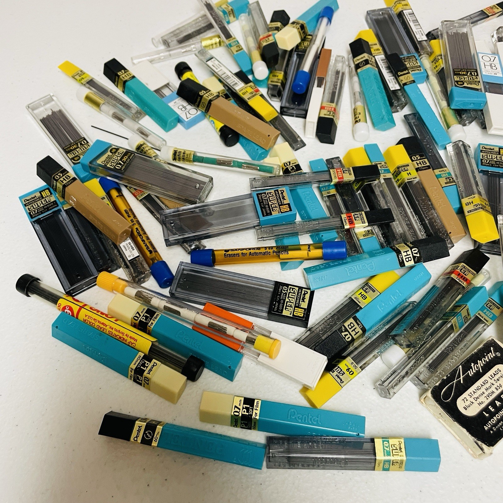 Huge Lot Pencil Leads Refill Hi Polymer Pentel & Erasers Super Mixed