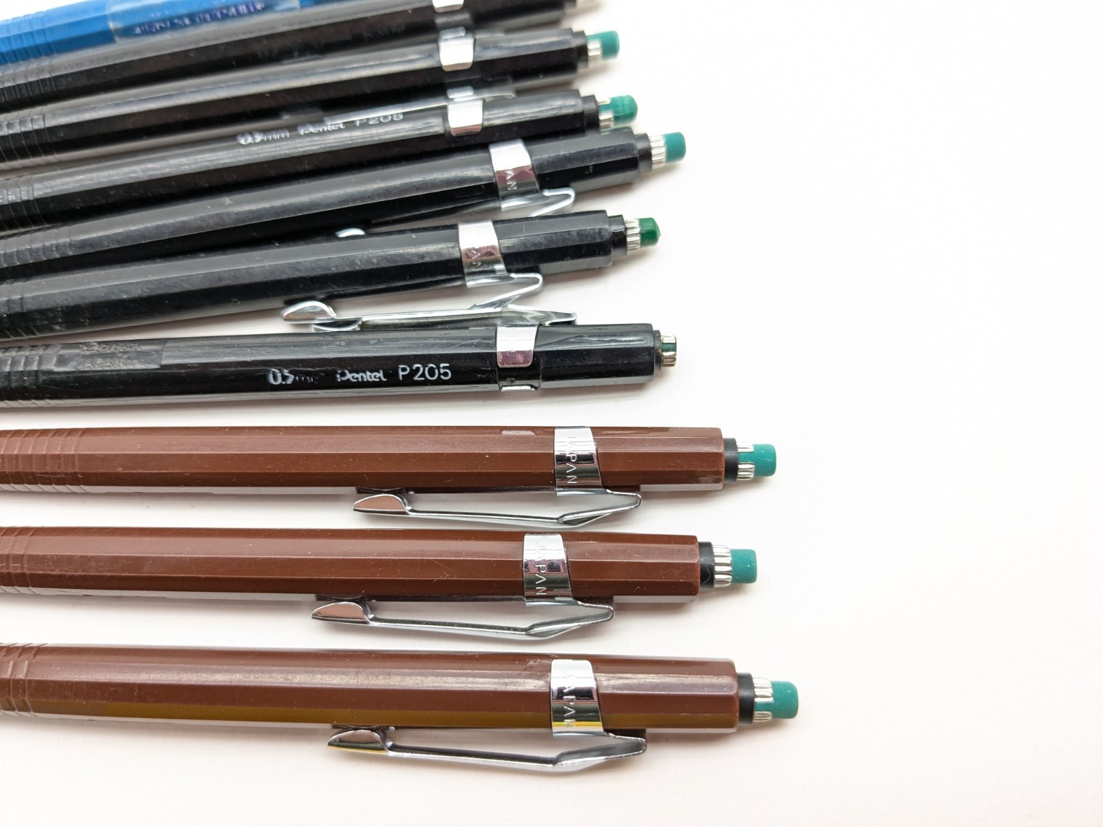 Pentel mechanical pencil p203 Brown 0.3mm Black Pencil p205 05mm lot of 10