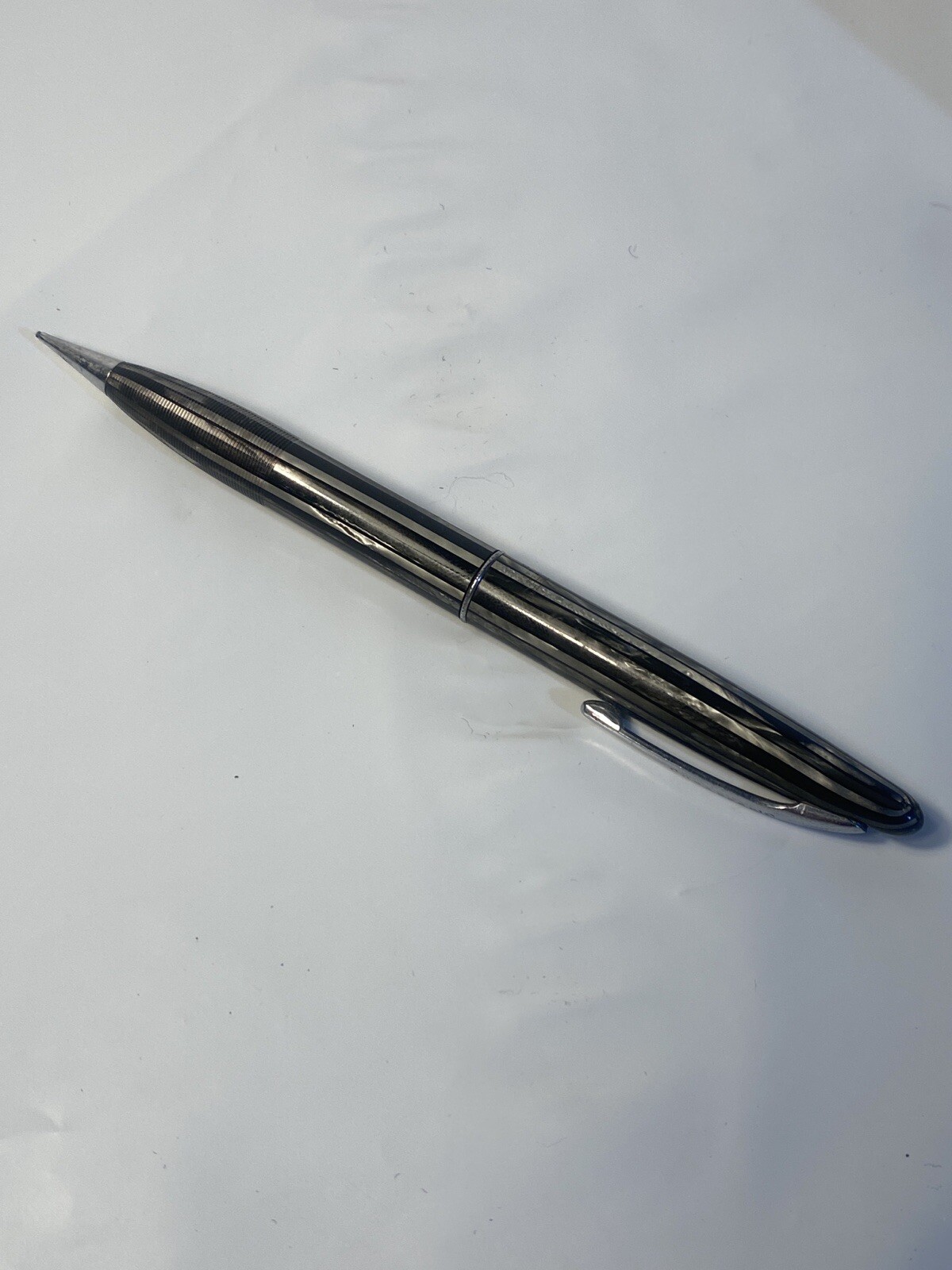 Sheaffer’s 250 Striated Silver Black Celluloid Sheaffer Mechanical Pencil Ribbed