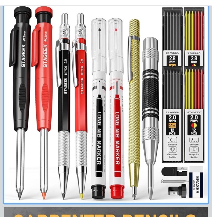 17 Pack Mechanical Carpenter Pencil Set with Sharpener 40 Red+Black(17pcs)