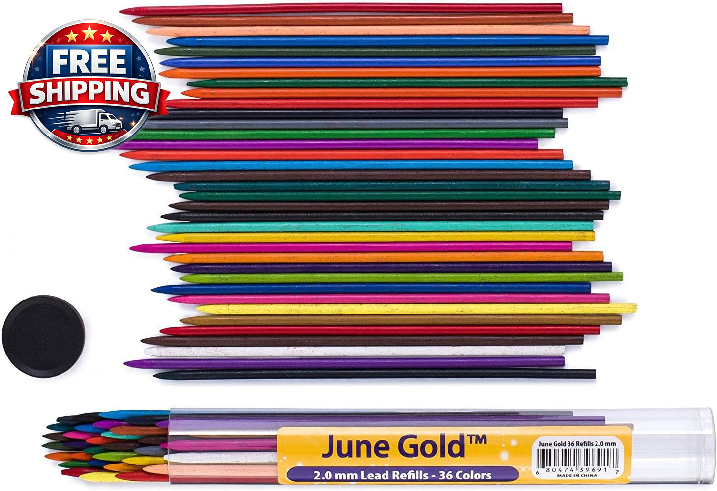 36 Assorted Colored 2.0 Mm Lead Refills, Bold & 90 Mm Tall, 36 Unique