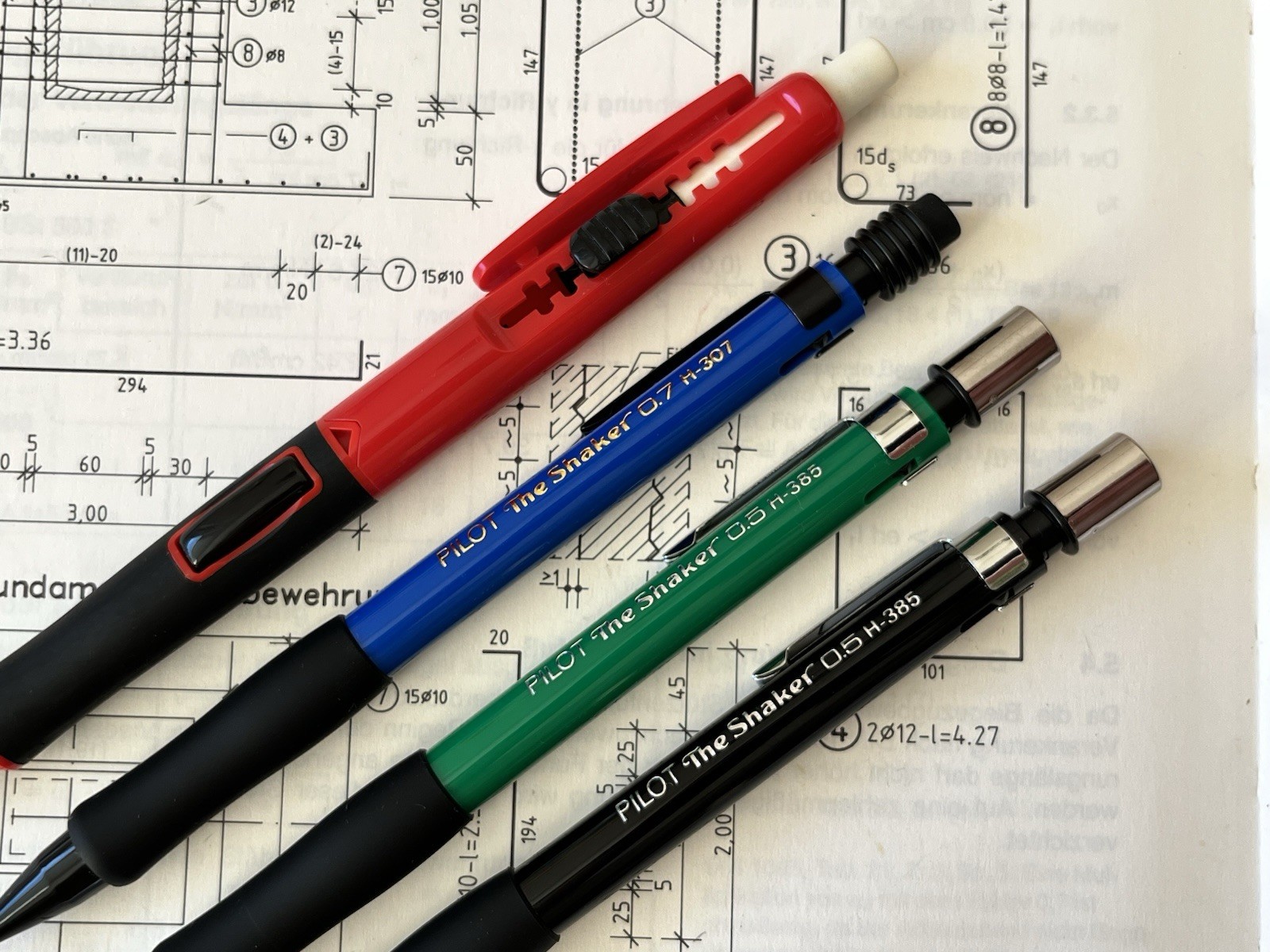 Set of 4 Vintage Mechanical Pencils PILOT : 3x THE SHAKER & 1x CLICKER : NOS